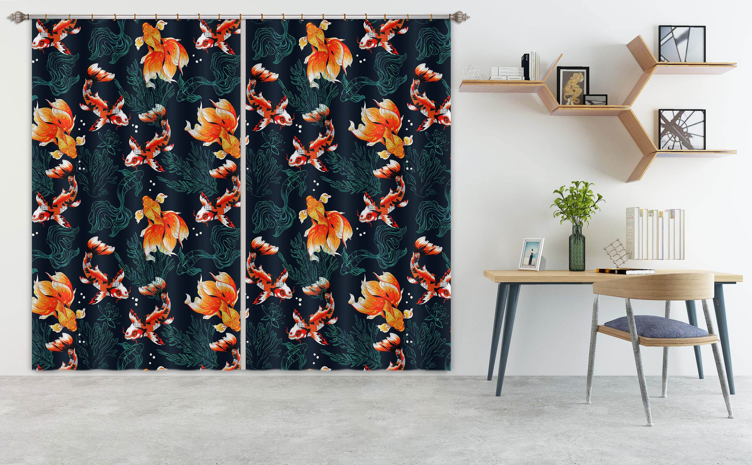 3D Goldfish Koi 103 Uta Naumann Curtain Curtains Drapes