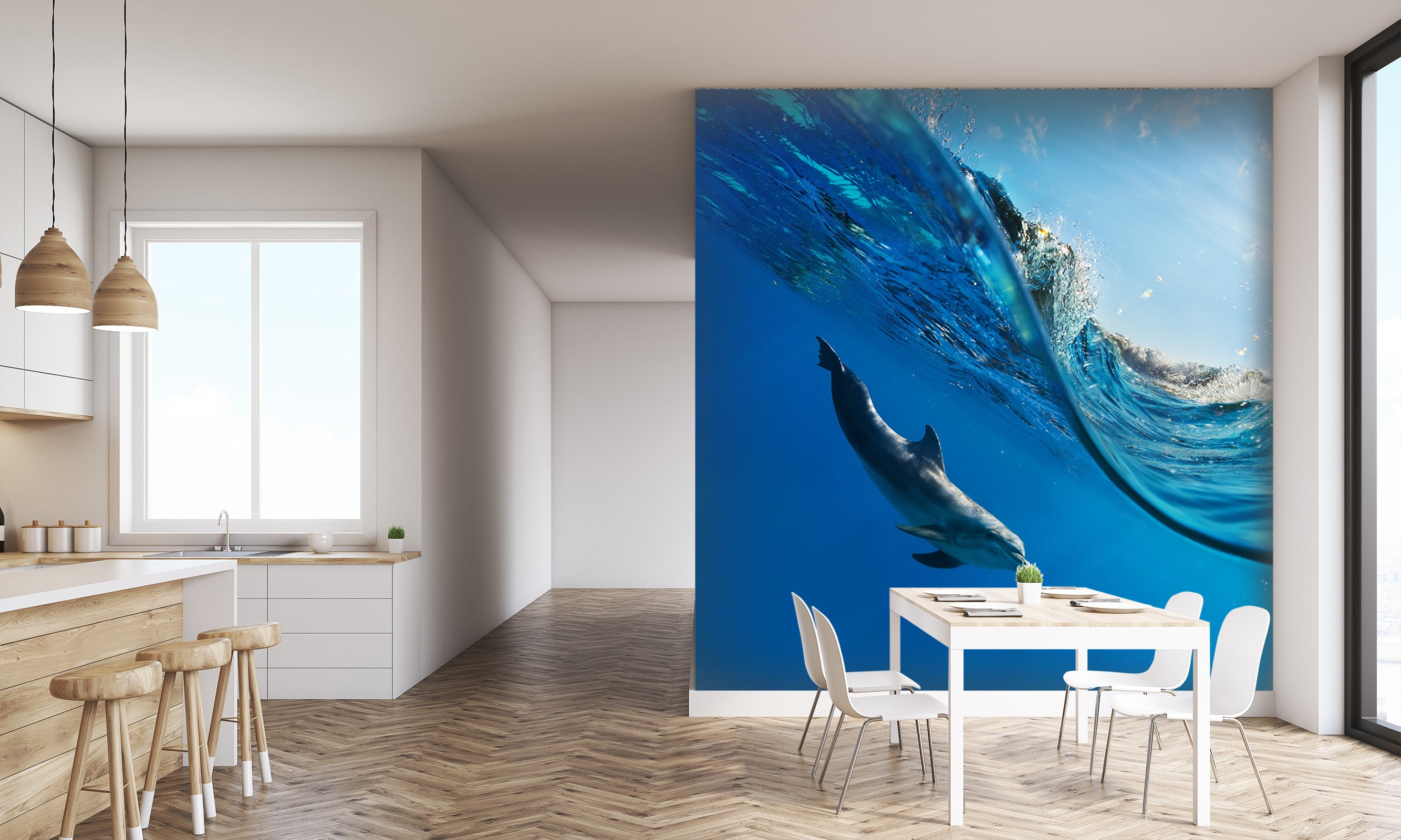 3D Dolphin Waves 120 Wall Murals