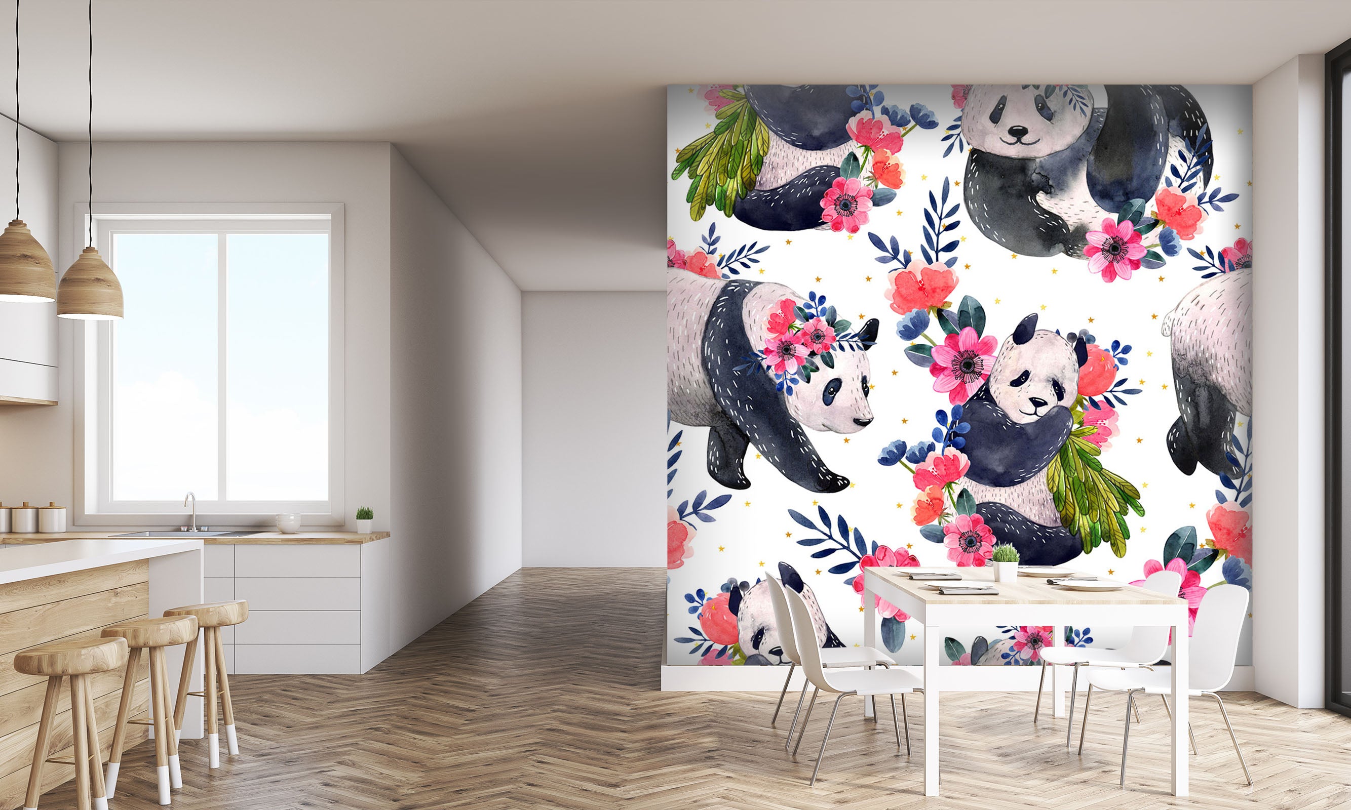 3D Giant Panda Flower 254 Wall Murals