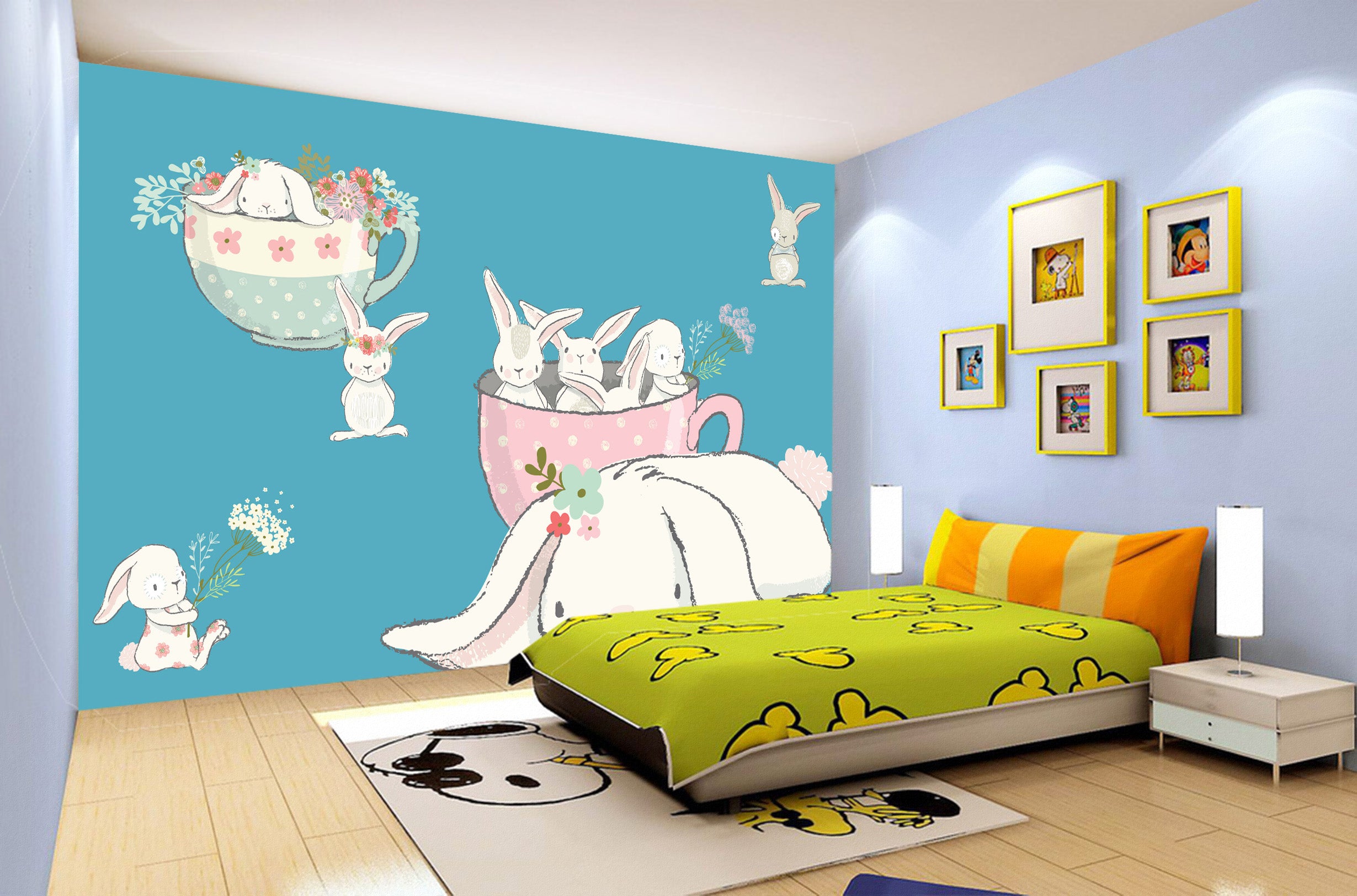 3D Cute Rabbit 2073 Wall Murals