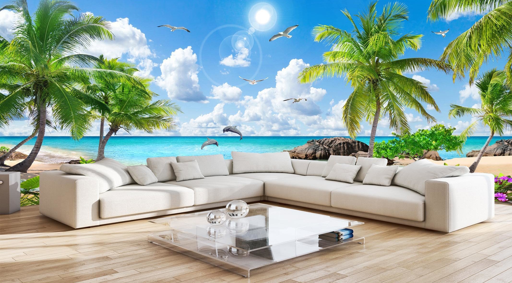 3D Sunny Dolphin Beach 296 Wallpaper AJ Wallpaper 