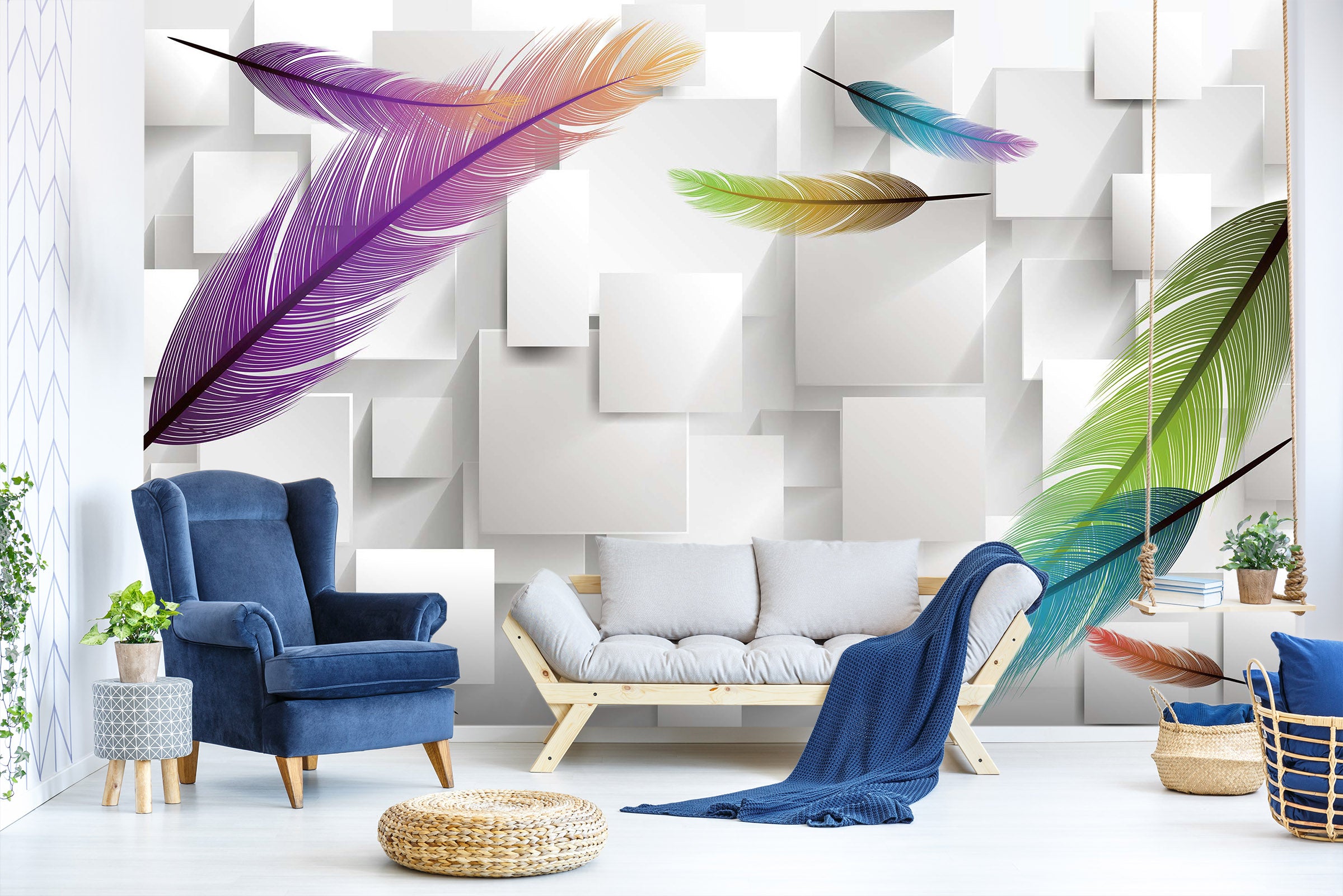 3D Colored Feathers 1402 Wall Murals