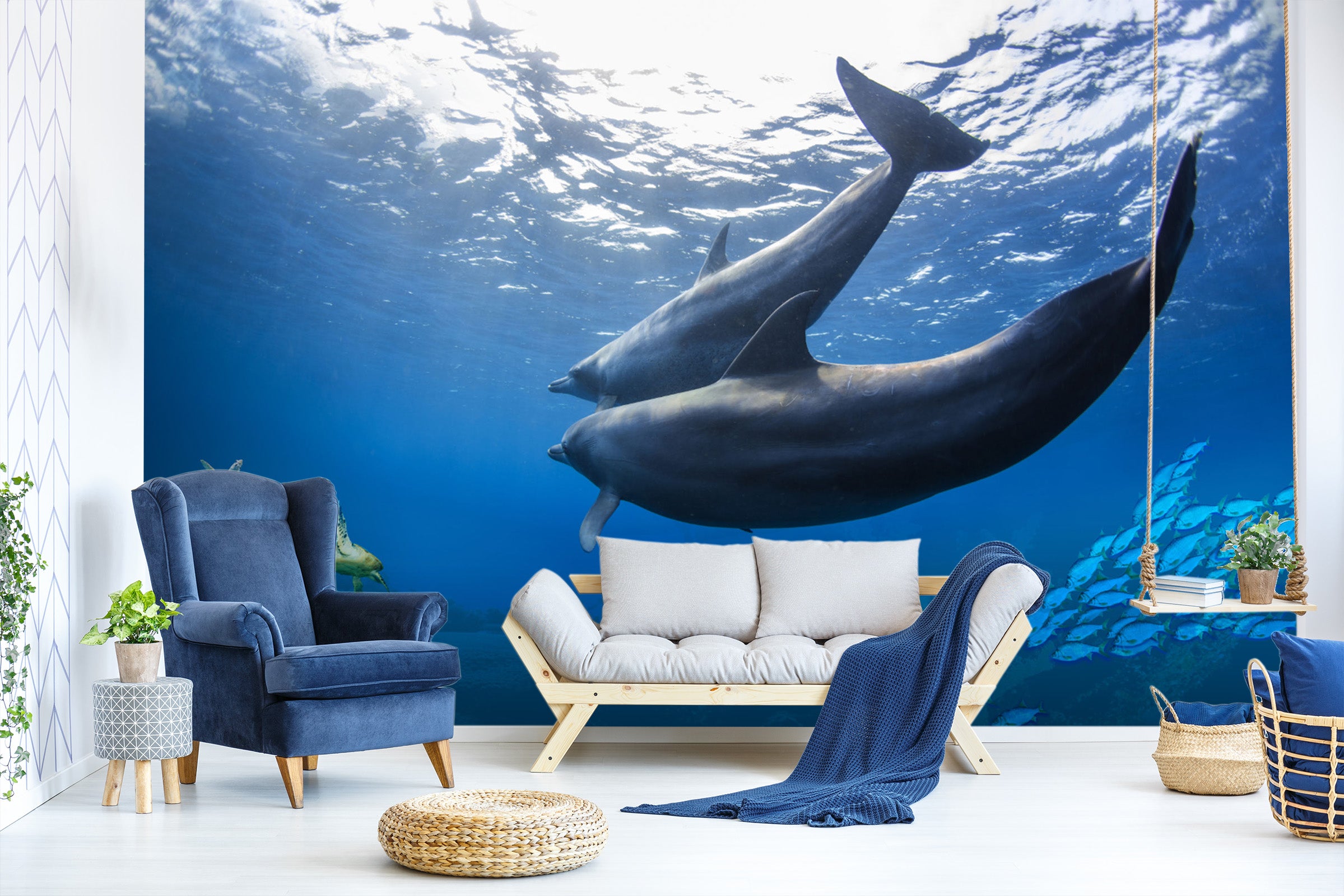 3D Undersea Dolphin 1431 Wall Murals