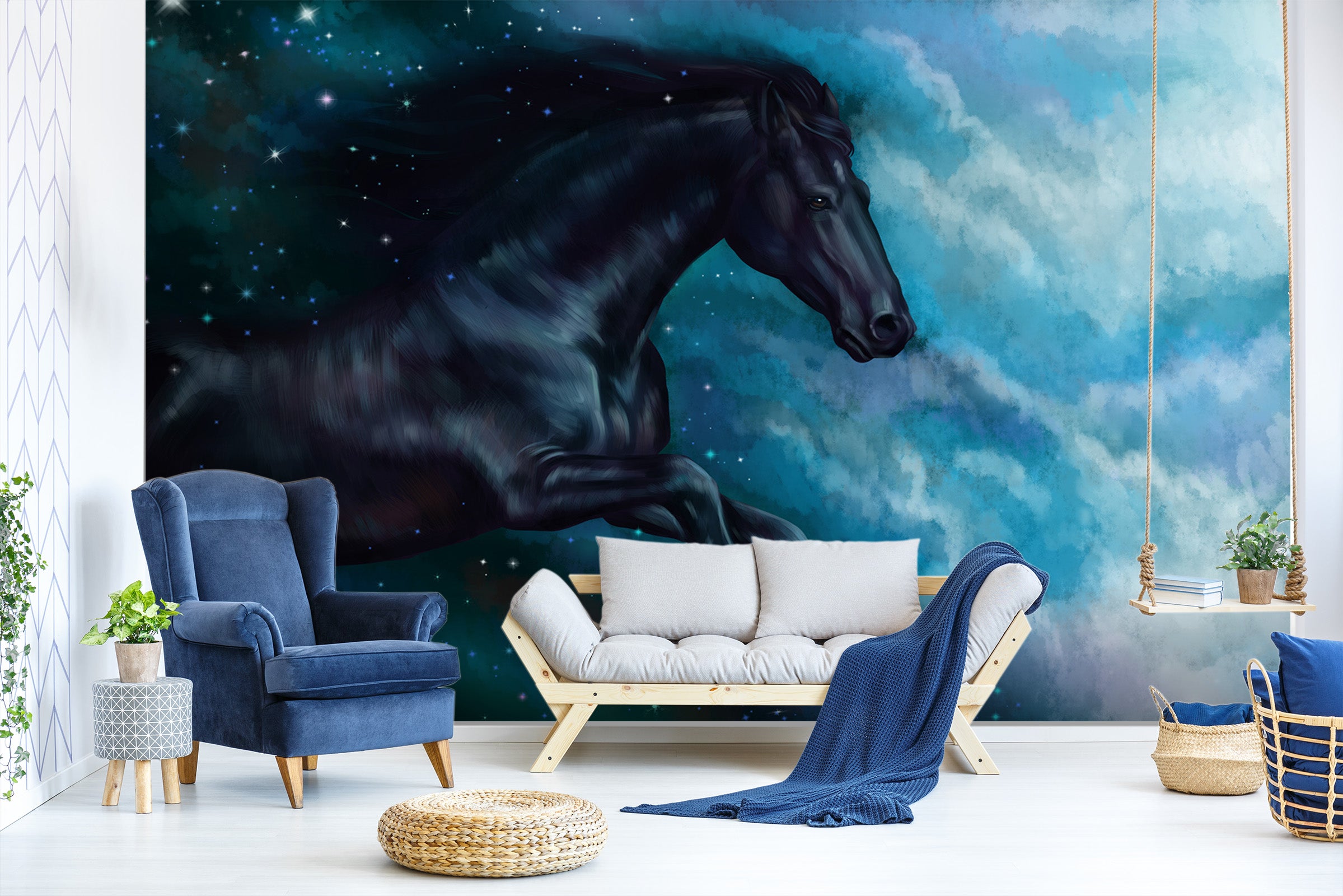 3D Stars Black Horse 290 Wall Murals