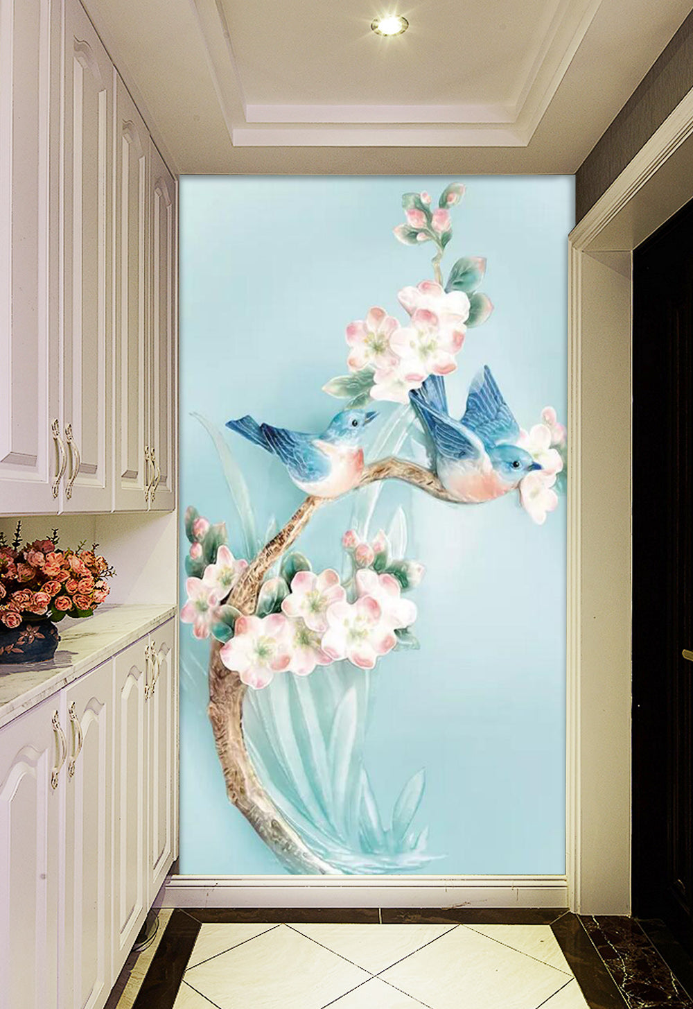 3D Blue Bird Plum WC817 Wall Murals