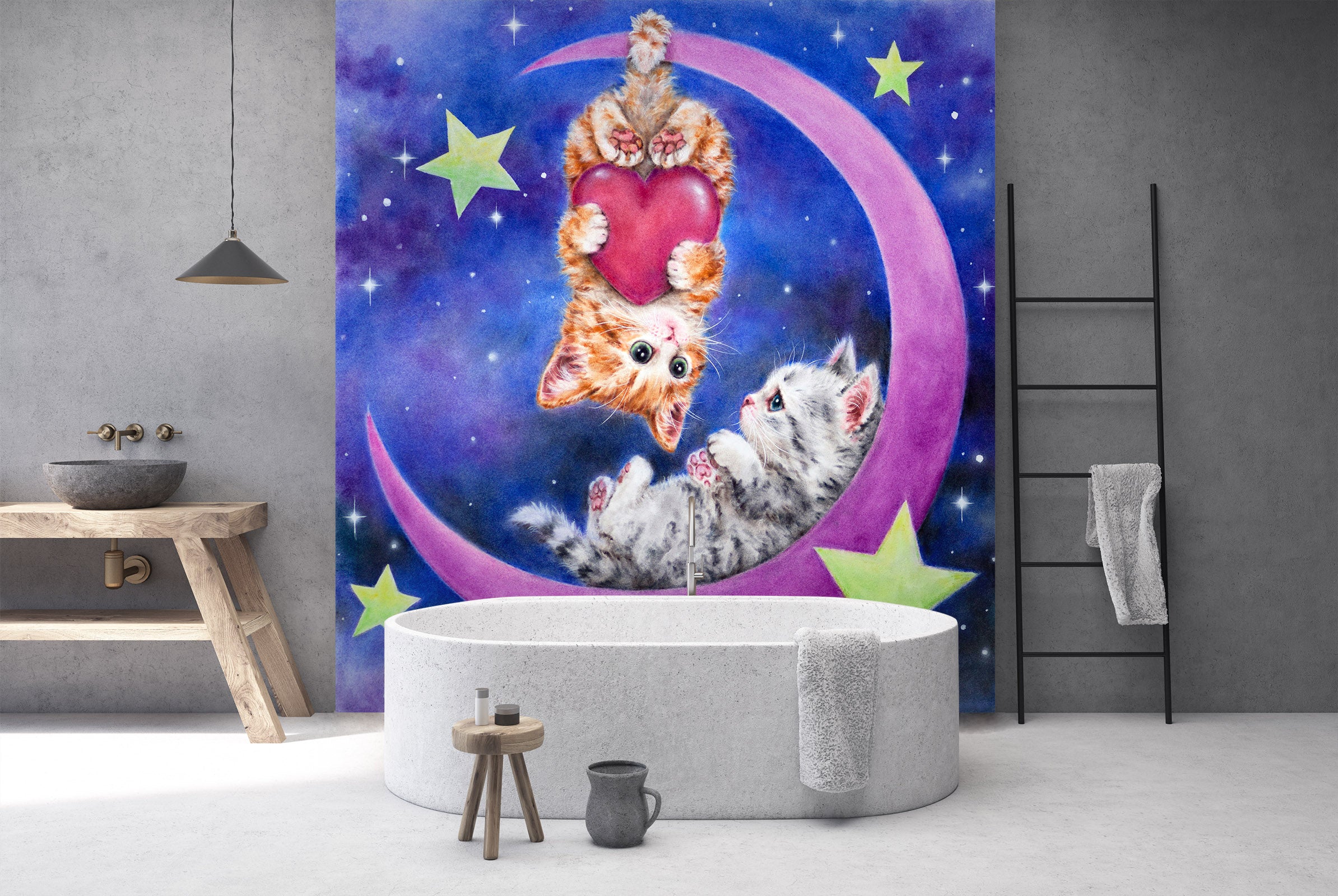 3D Moon Love Cat 5542 Kayomi Harai Wall Mural Wall Murals