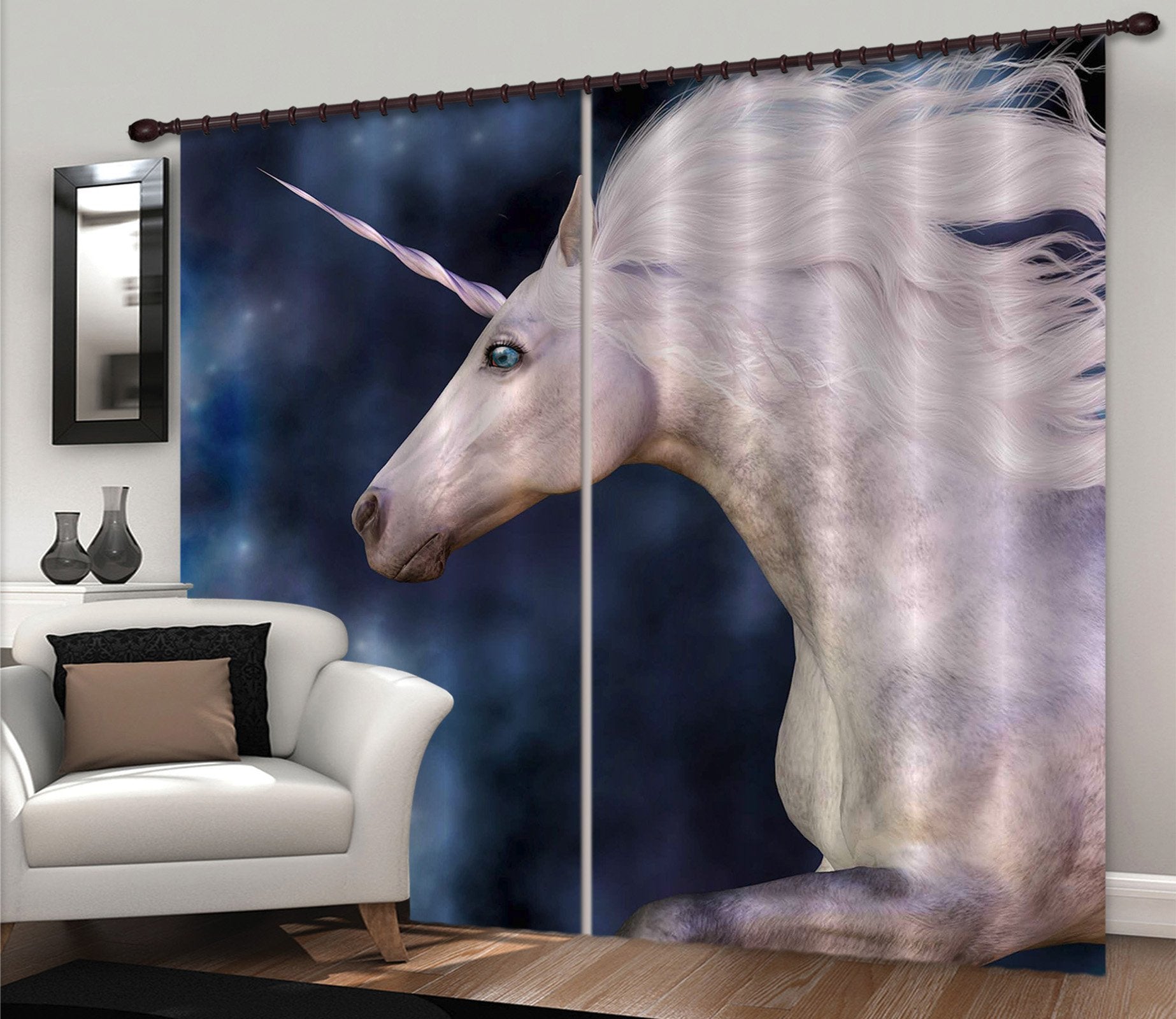 3D White Half Body Unicorns 109 Curtains Drapes Curtains AJ Creativity Home 