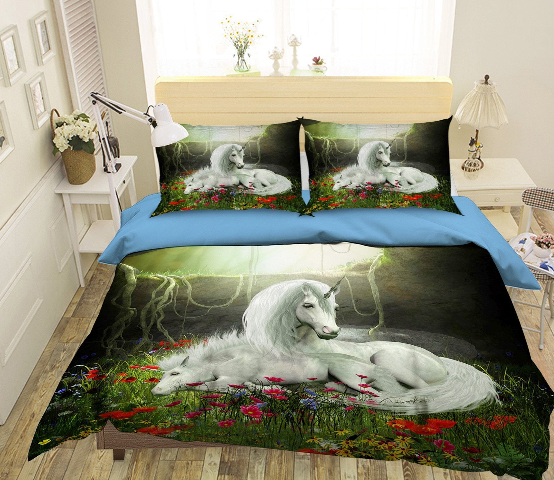 3D Safflower Unicorn 043 Bed Pillowcases Quilt Wallpaper AJ Wallpaper 