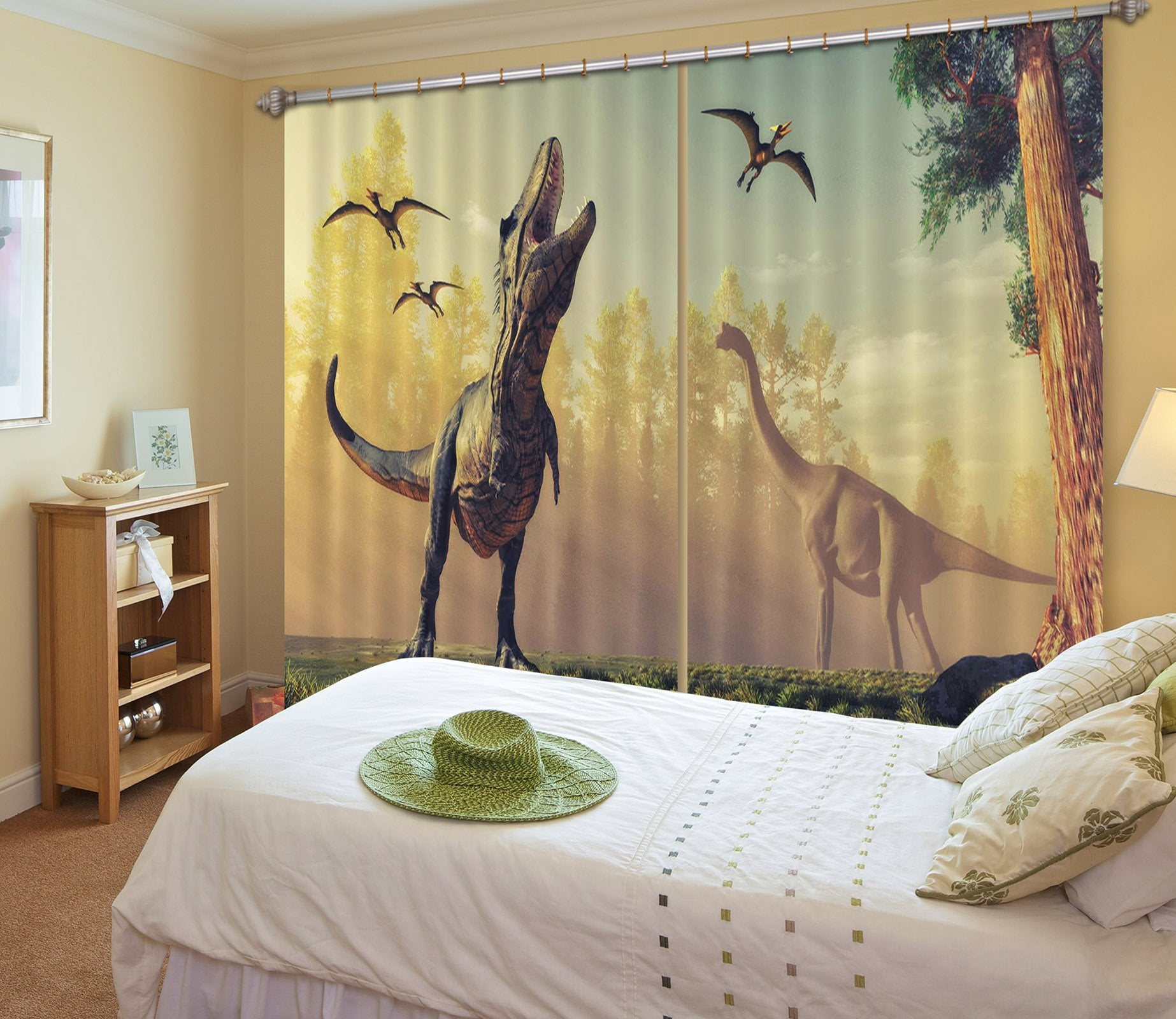 3D Tyrannosaurus Brontosaurus 163 Curtains Drapes Curtains AJ Creativity Home 