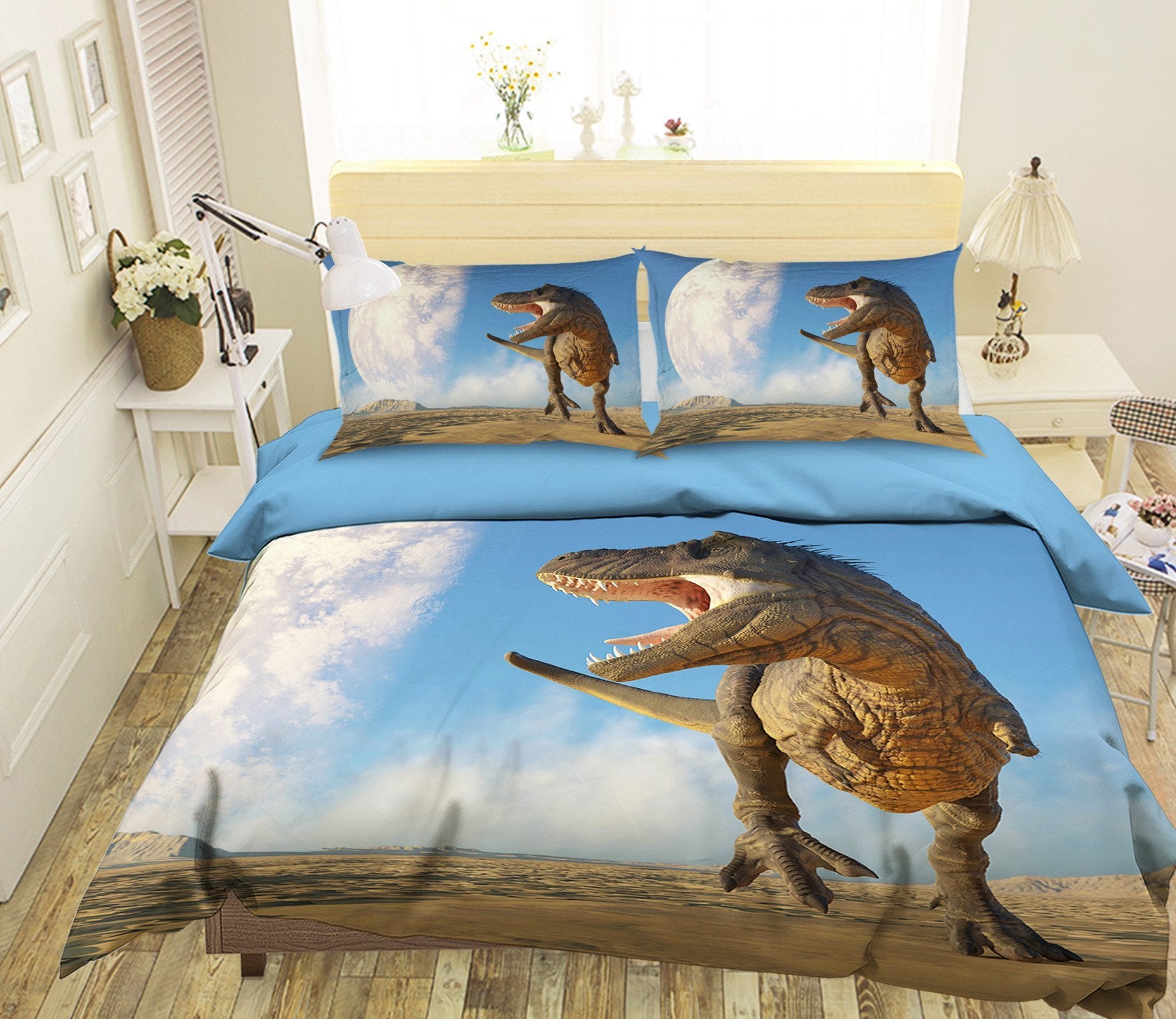 3D Moon Dinosaur 097 Bed Pillowcases Quilt Wallpaper AJ Wallpaper 