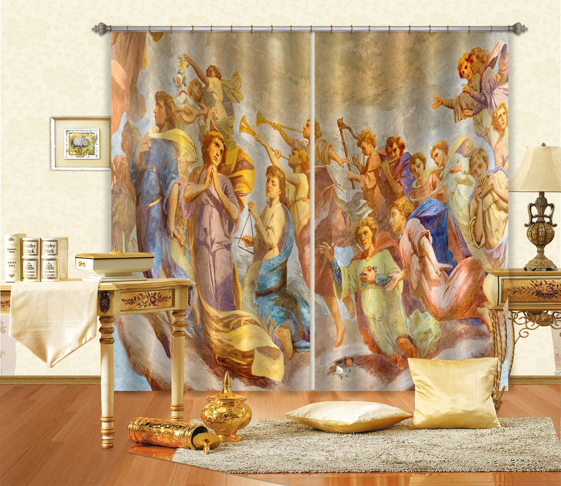 3D Horn Harp Playing 049 Curtains Drapes Curtains AJ Creativity Home 