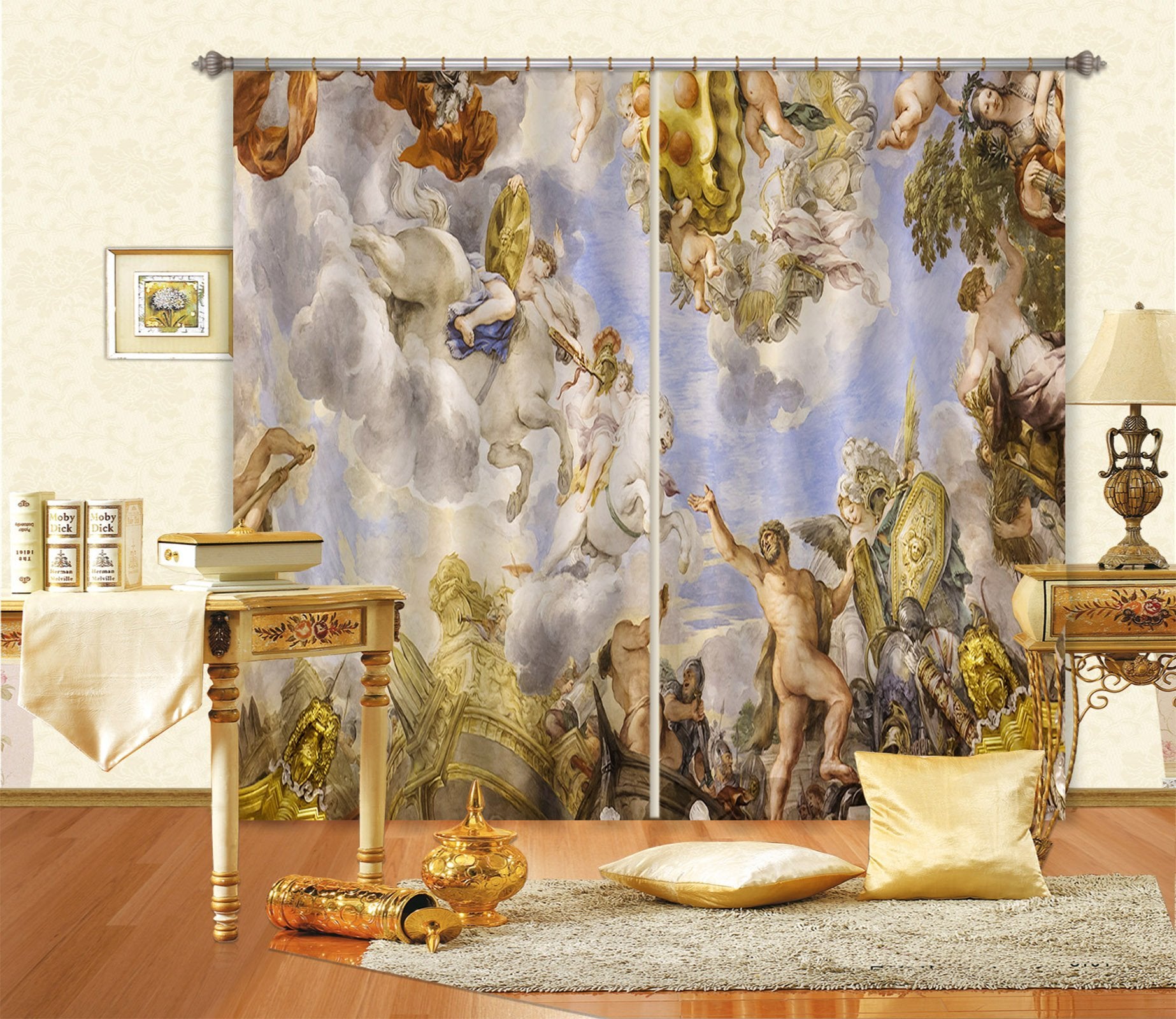 3D White Horse Fight 022 Curtains Drapes Curtains AJ Creativity Home 