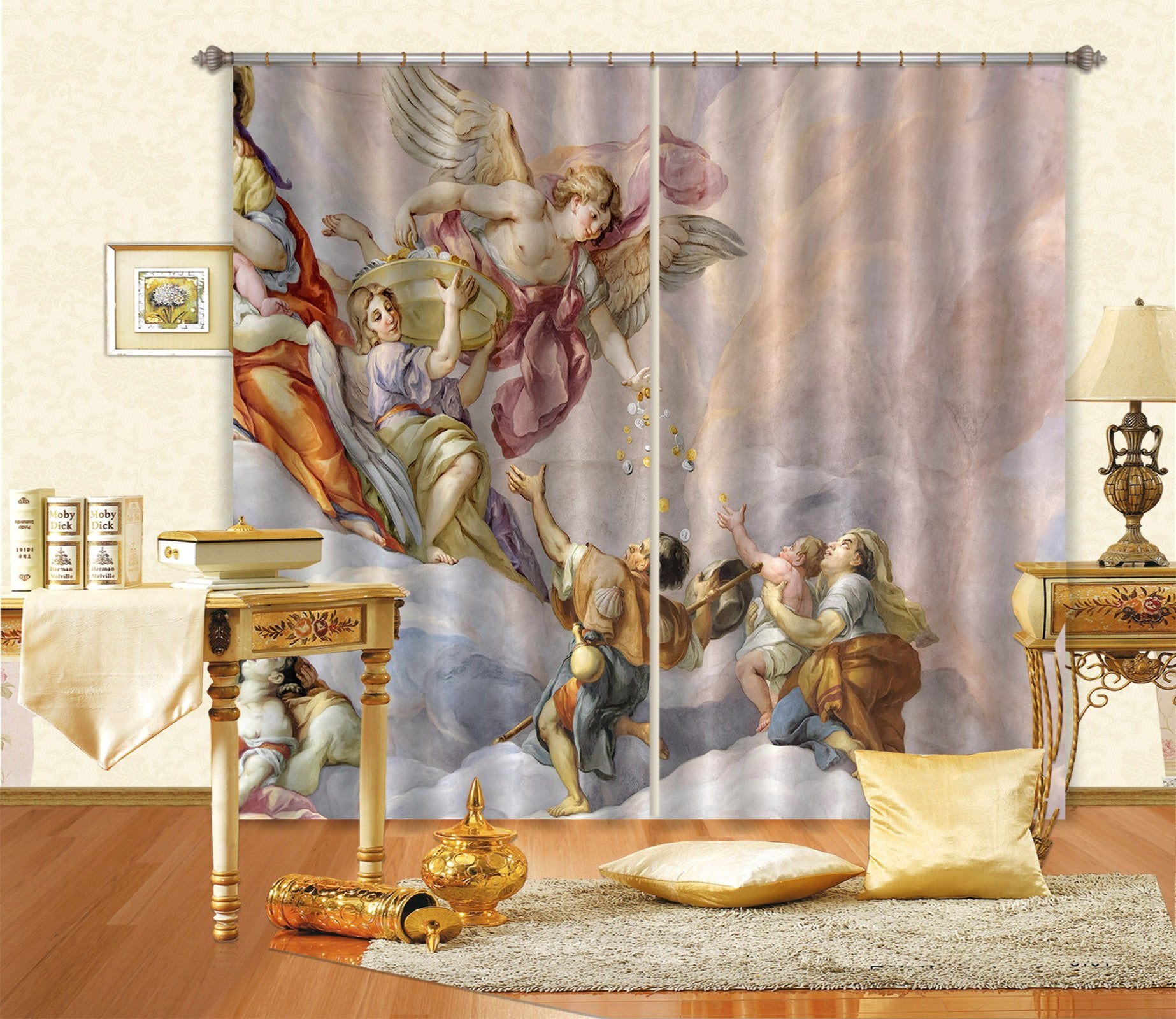 3D Spread Gold 006 Curtains Drapes Curtains AJ Creativity Home 