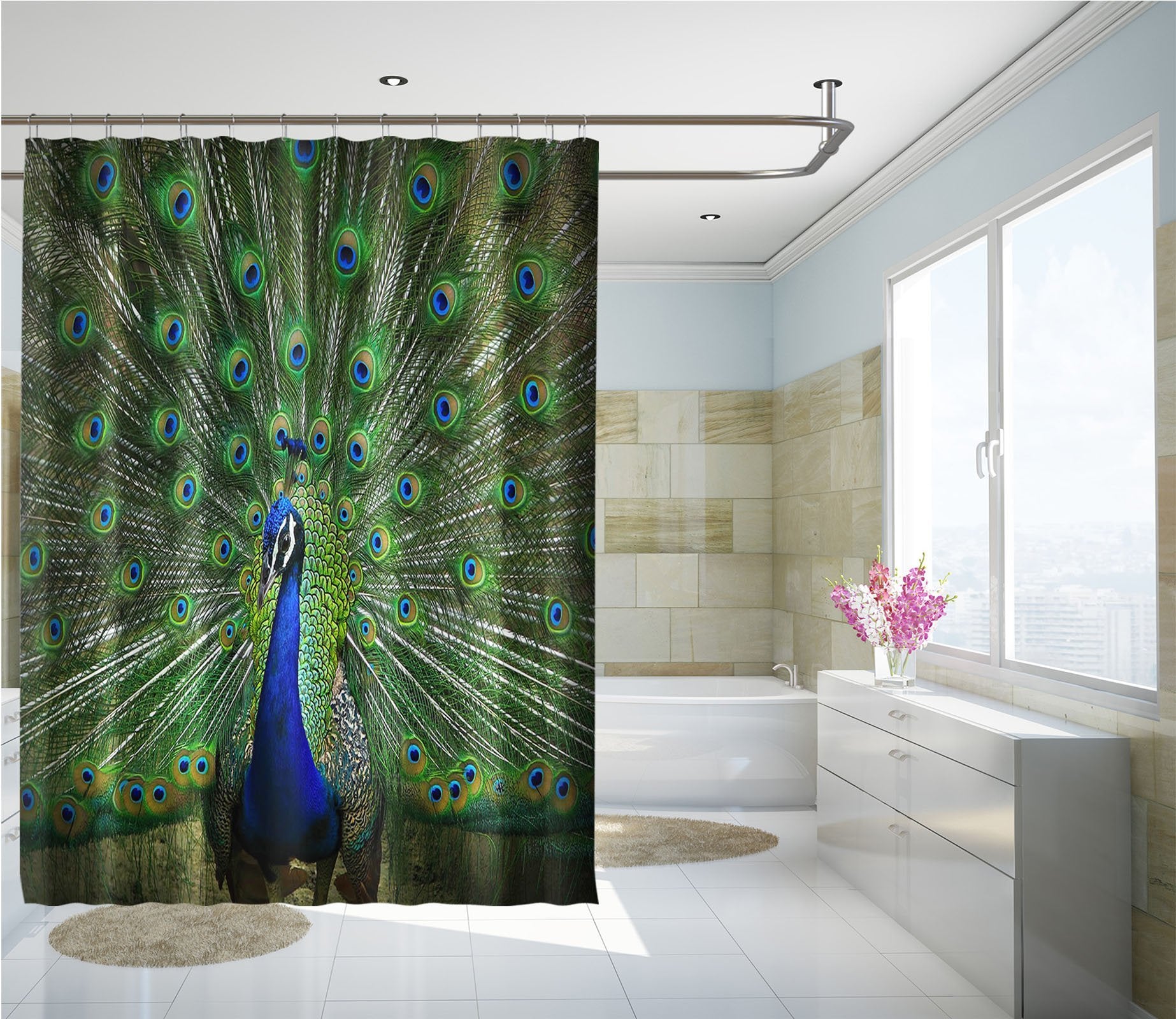 3D Peacock Opening 024 Shower Curtain 3D Shower Curtain AJ Creativity Home 