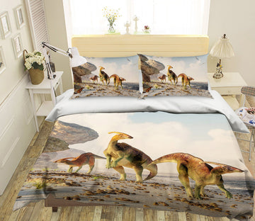 3D Seaside Dinosaur 101 Bed Pillowcases Quilt Wallpaper AJ Wallpaper 