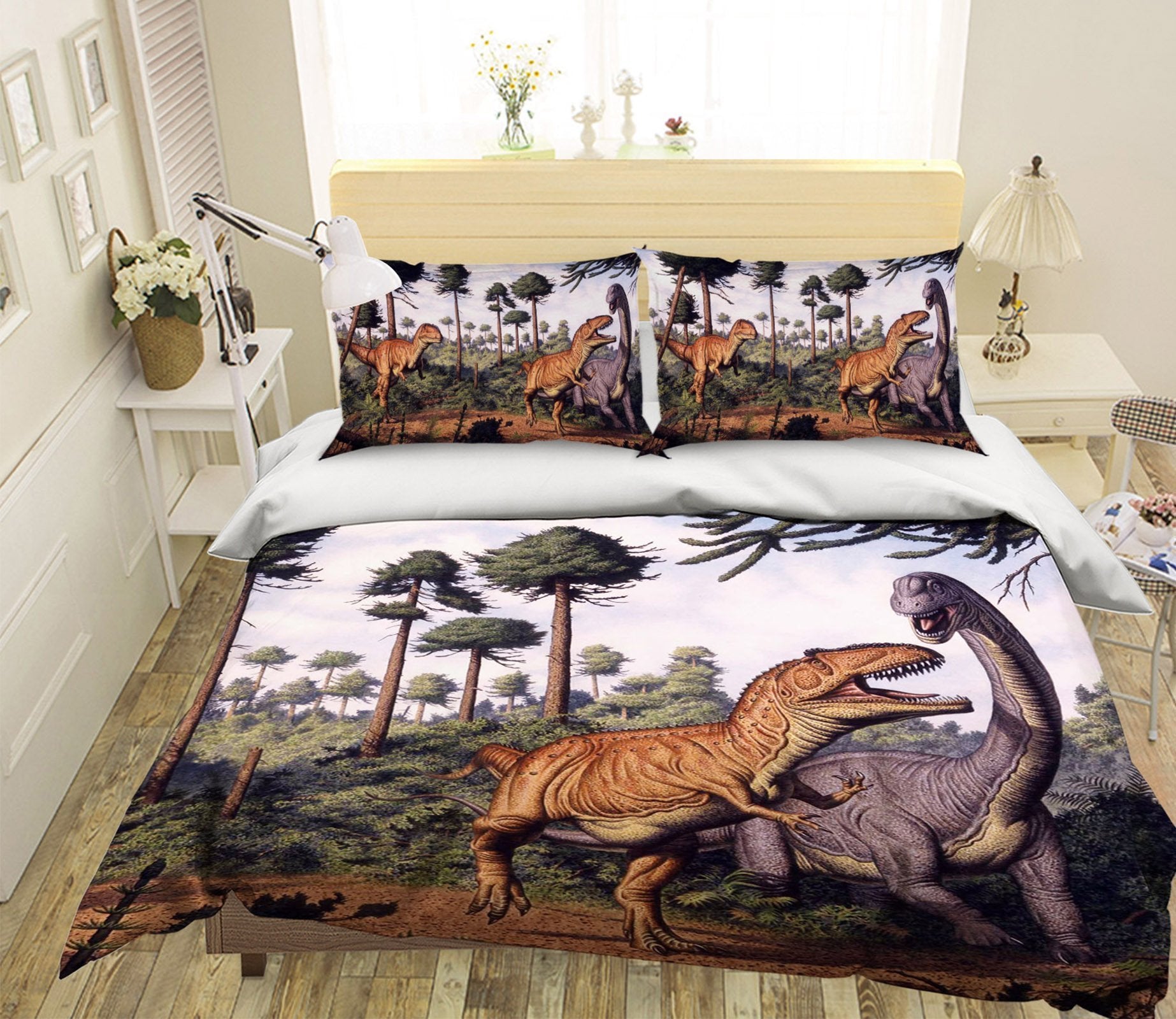 3D Woodland Brontosaurus 102 Bed Pillowcases Quilt Wallpaper AJ Wallpaper 