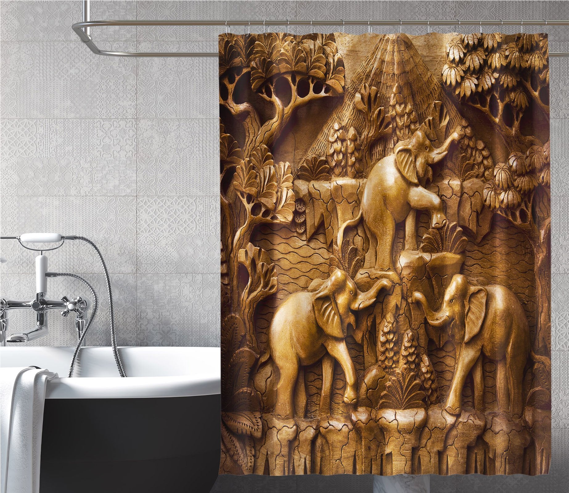 3D Carving Elephant 009 Shower Curtain 3D Shower Curtain AJ Creativity Home 