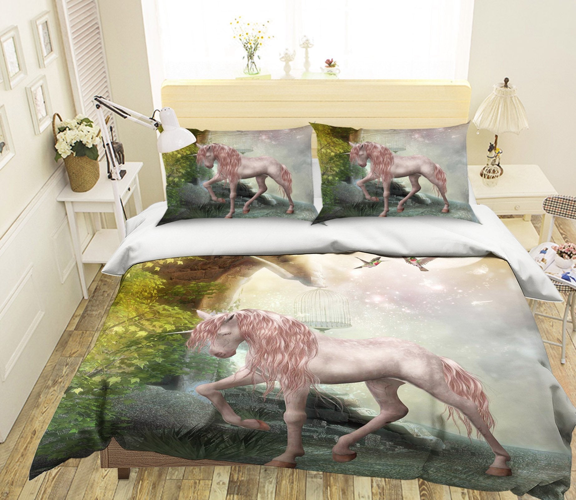 3D Moon Bird Cage Unicorn 029 Bed Pillowcases Quilt Wallpaper AJ Wallpaper 