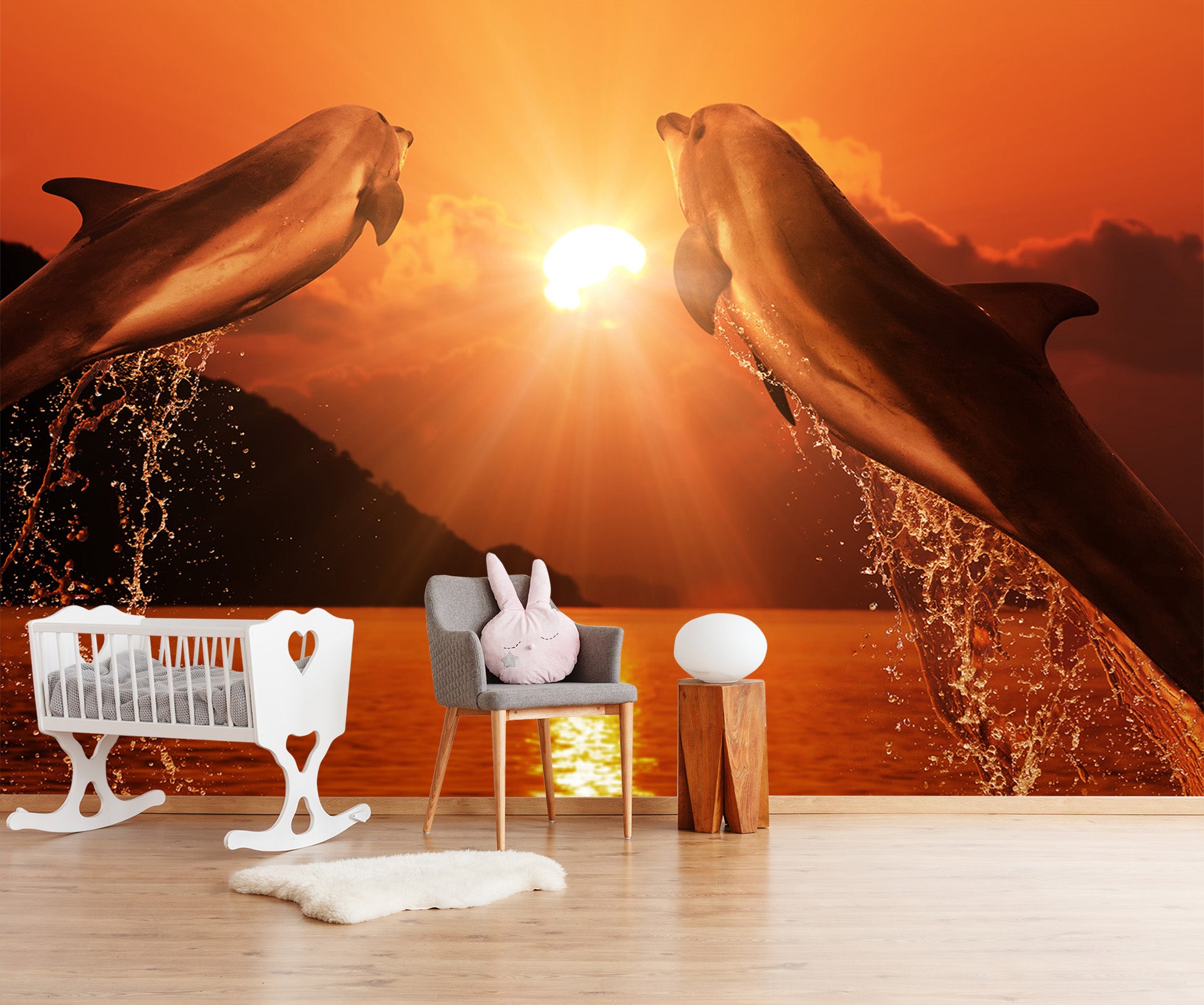 3D Sunset Dolphin 114 Wall Murals