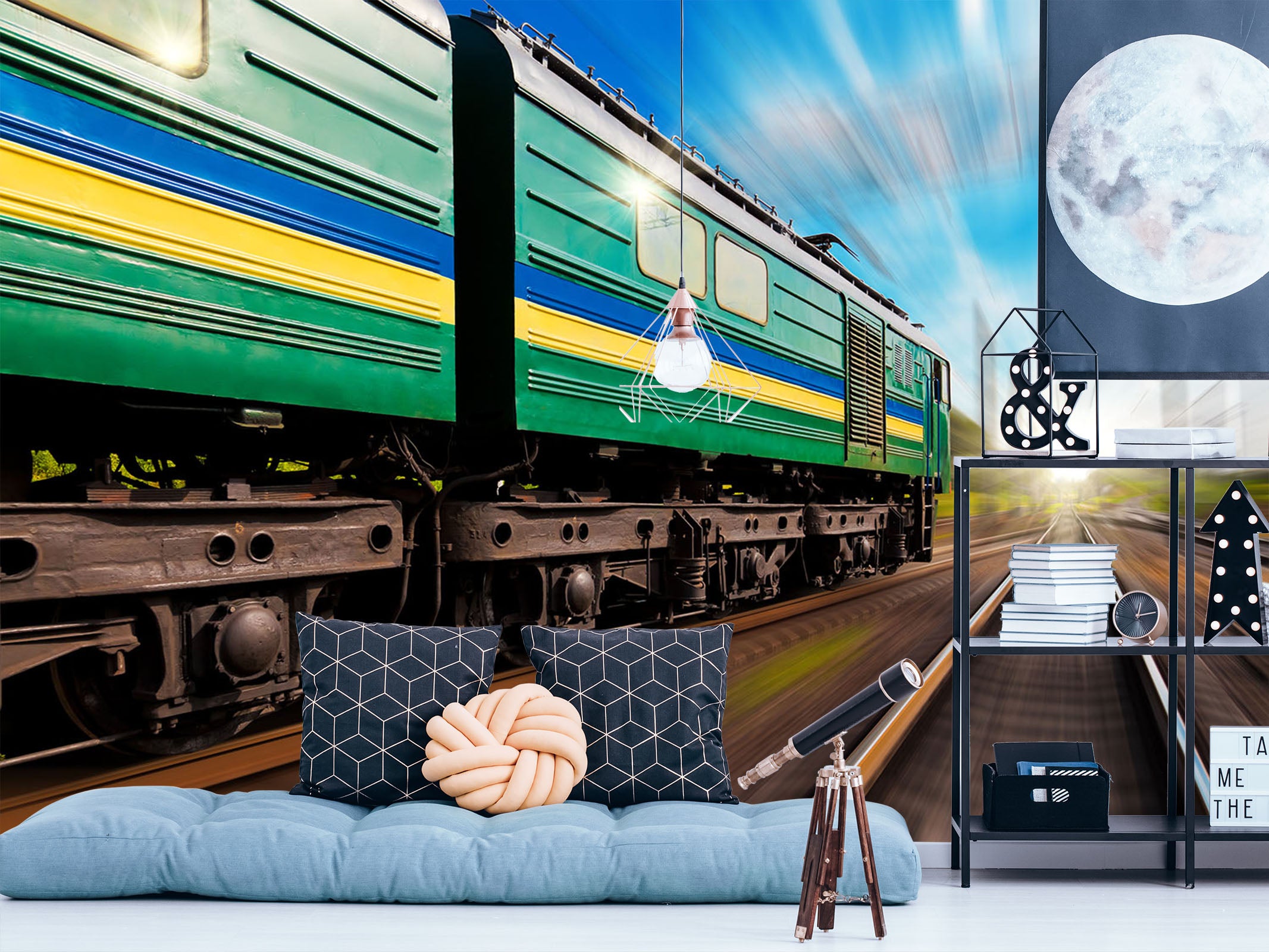 3D Green Leather Train 144 Vehicle Wall Murals