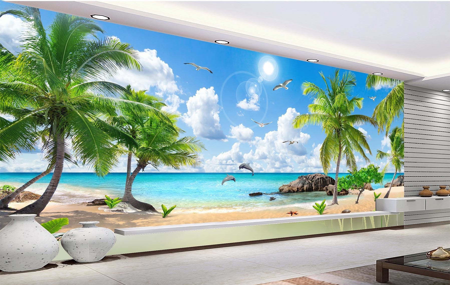 3D Sunny Dolphin Beach 296 Wallpaper AJ Wallpaper 