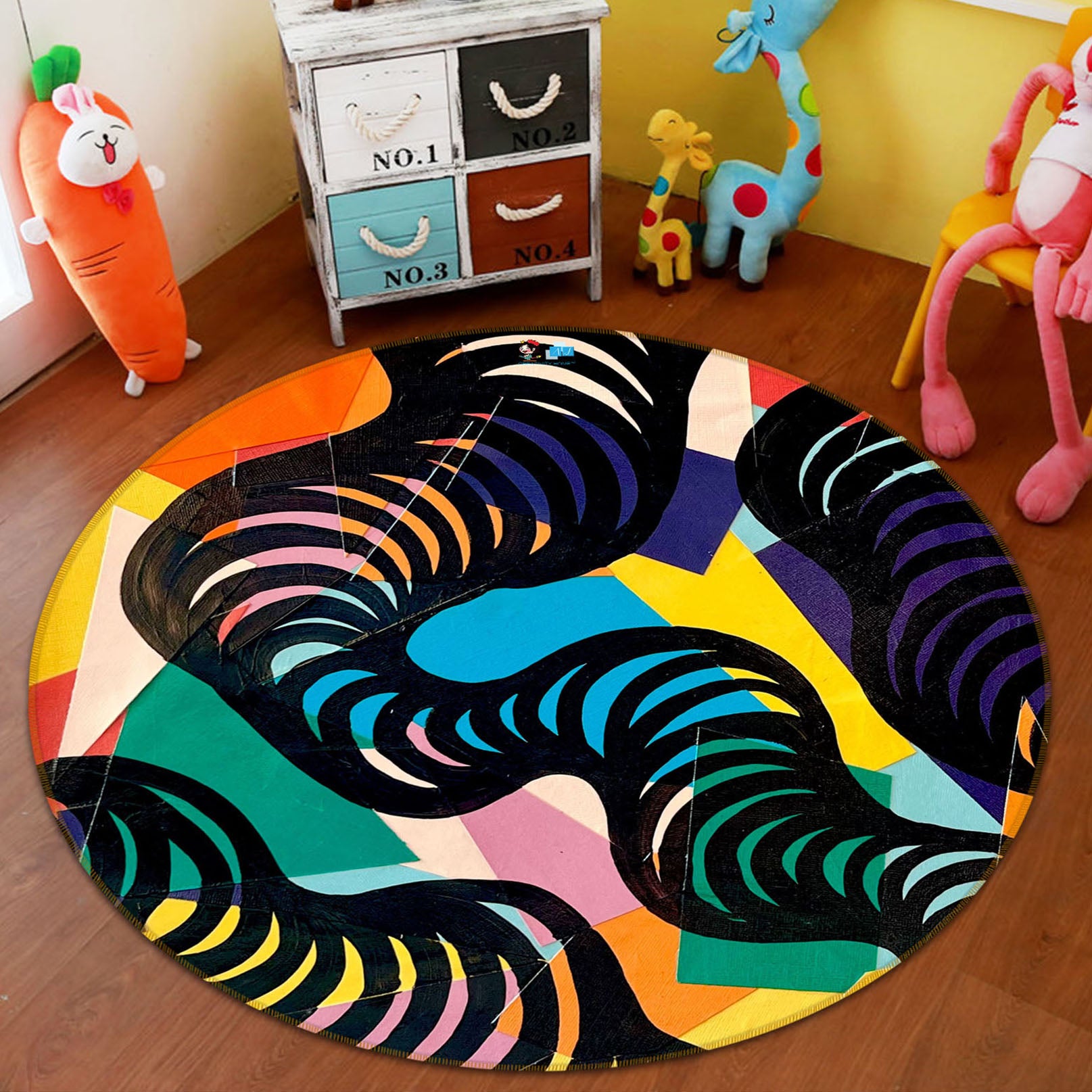 3D Color Graphics 8247 Jacqueline Reynoso Rug Round Non Slip Rug Mat