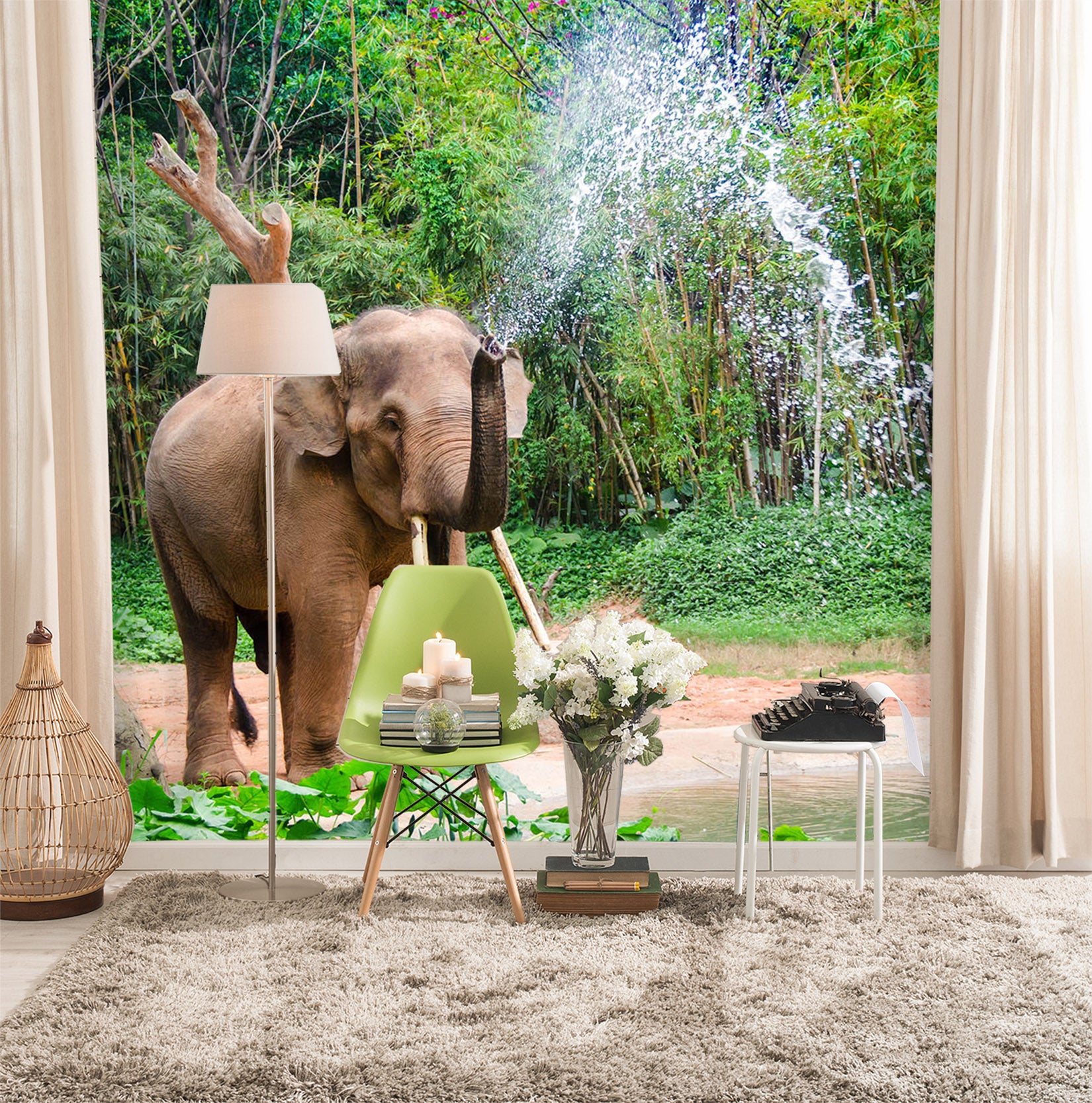 3D Elephant Forest 328 Wall Murals