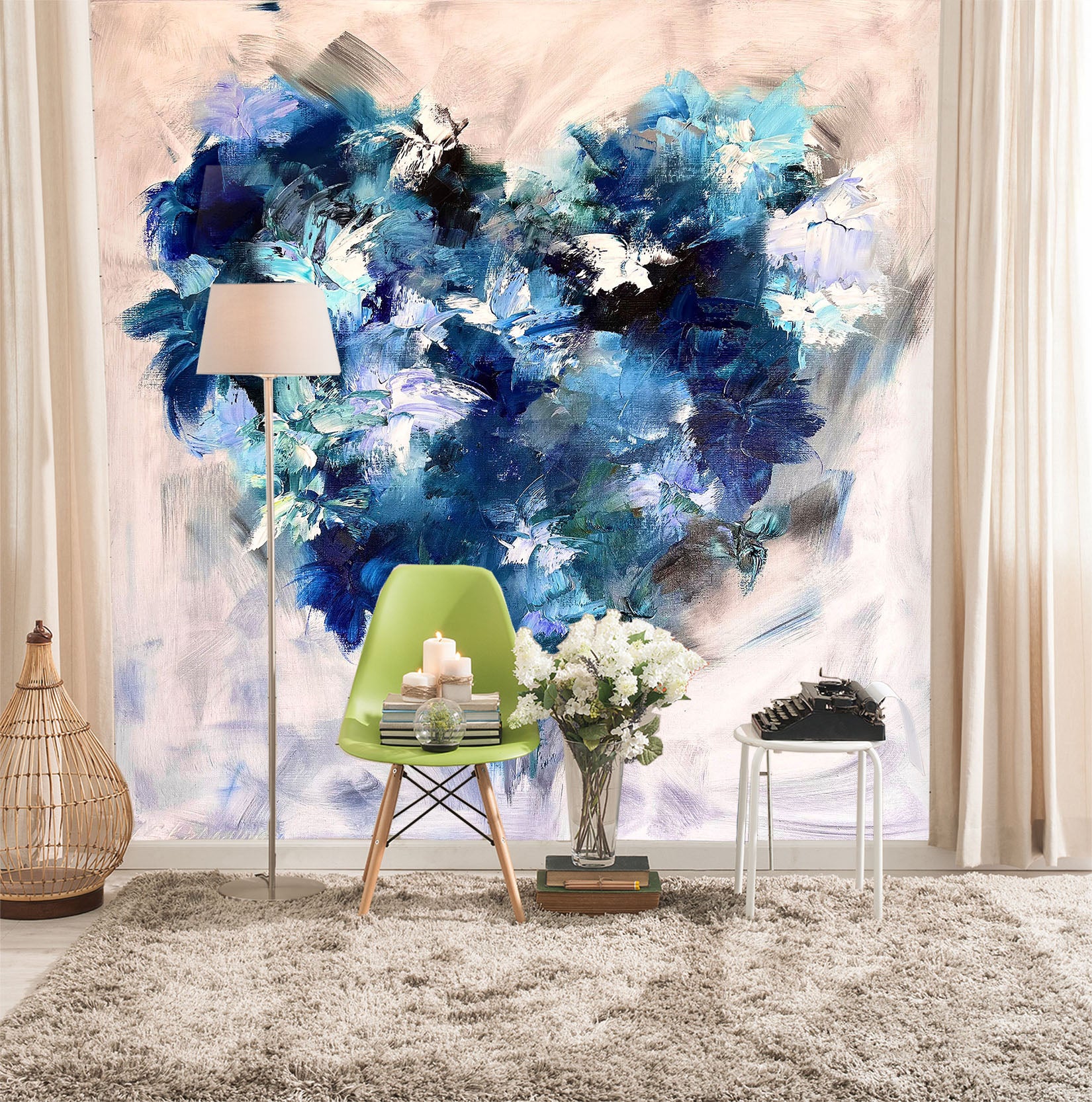 3D Blue Love Flower 2616 Skromova Marina Wall Mural Wall Murals