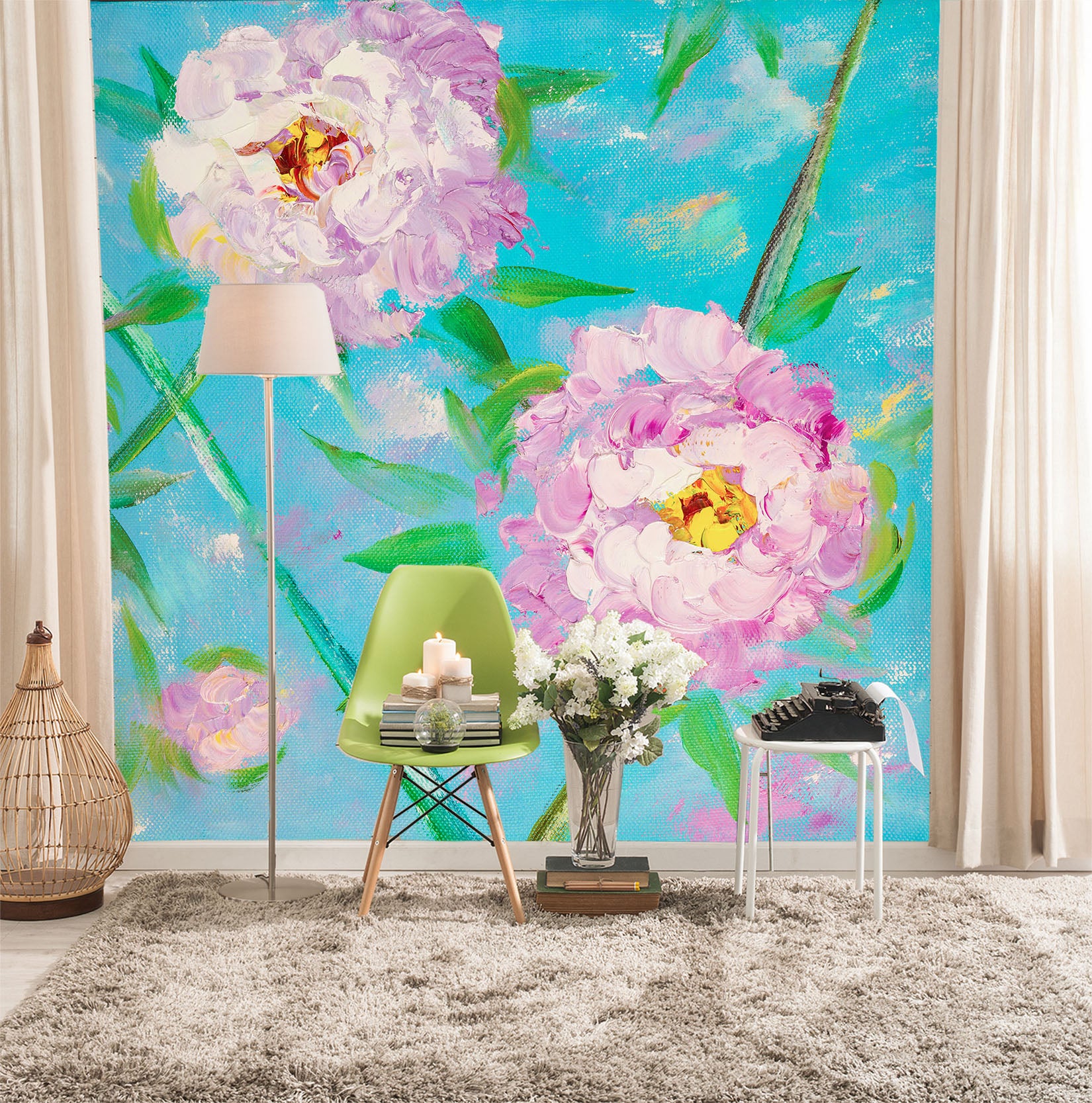 3D Pink Flower Leaves 214 Skromova Marina Wall Mural Wall Murals