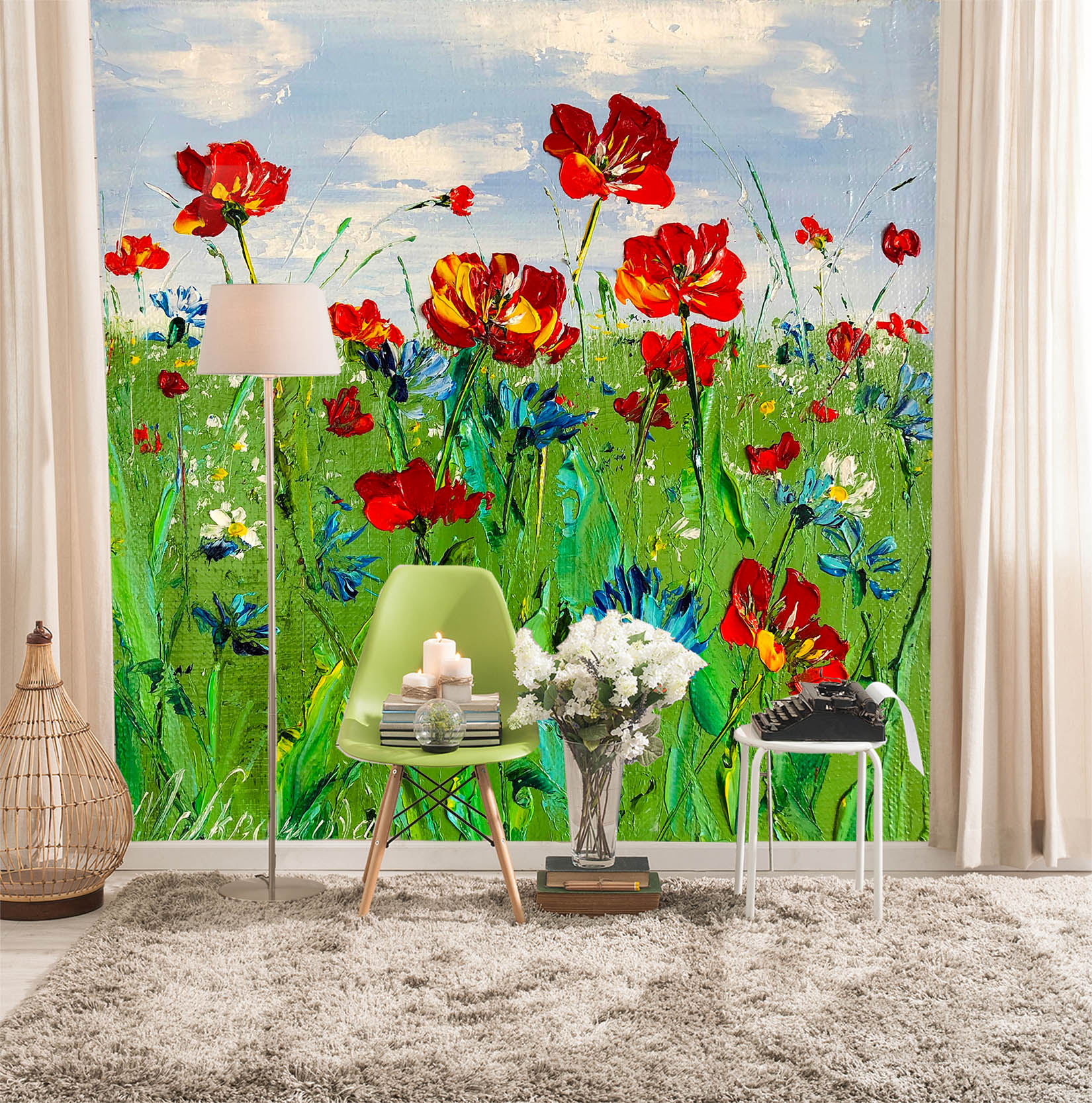 3D Red Flower Grass 247 Skromova Marina Wall Mural Wall Murals