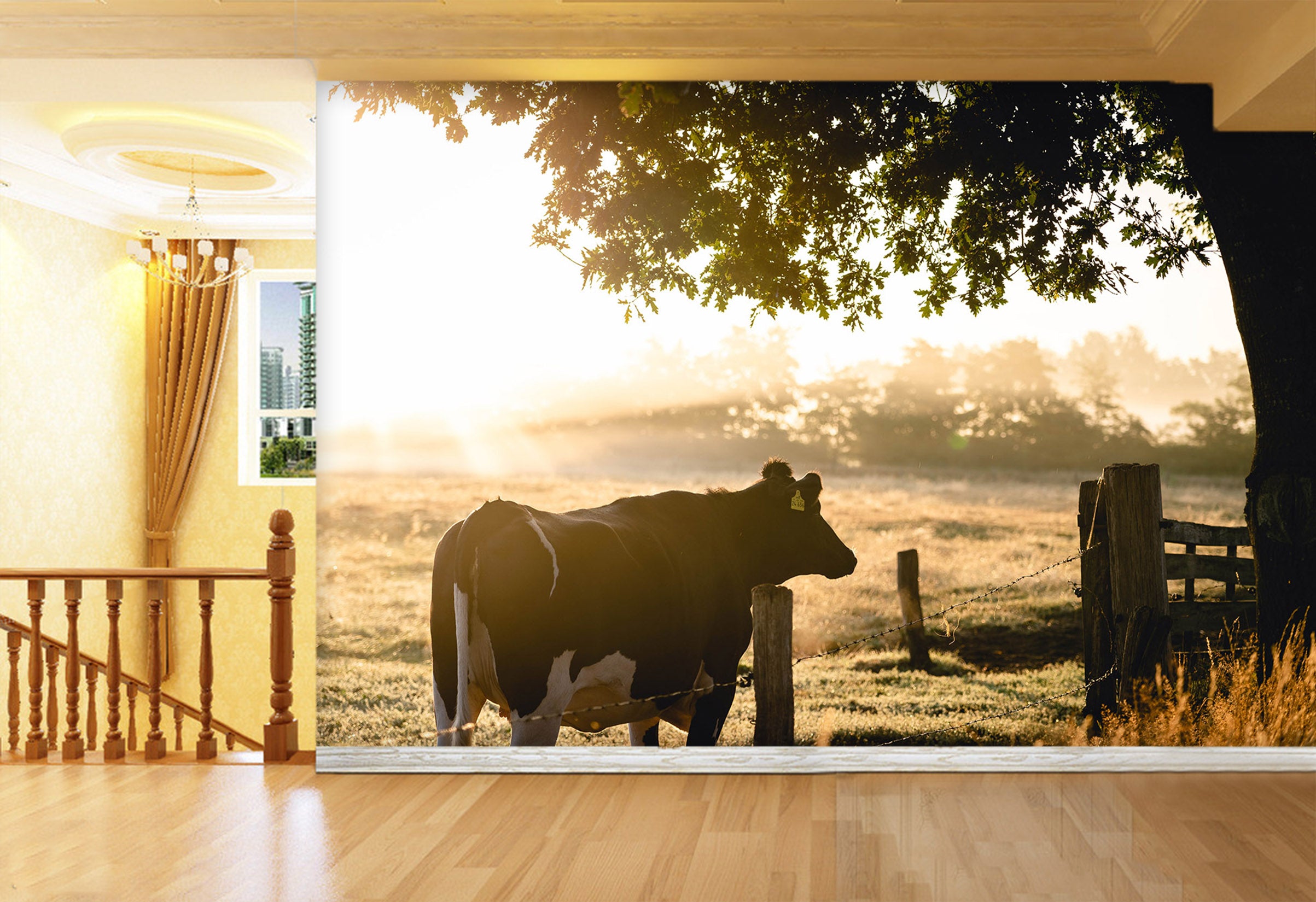 3D Cow Tree 236 Wall Murals