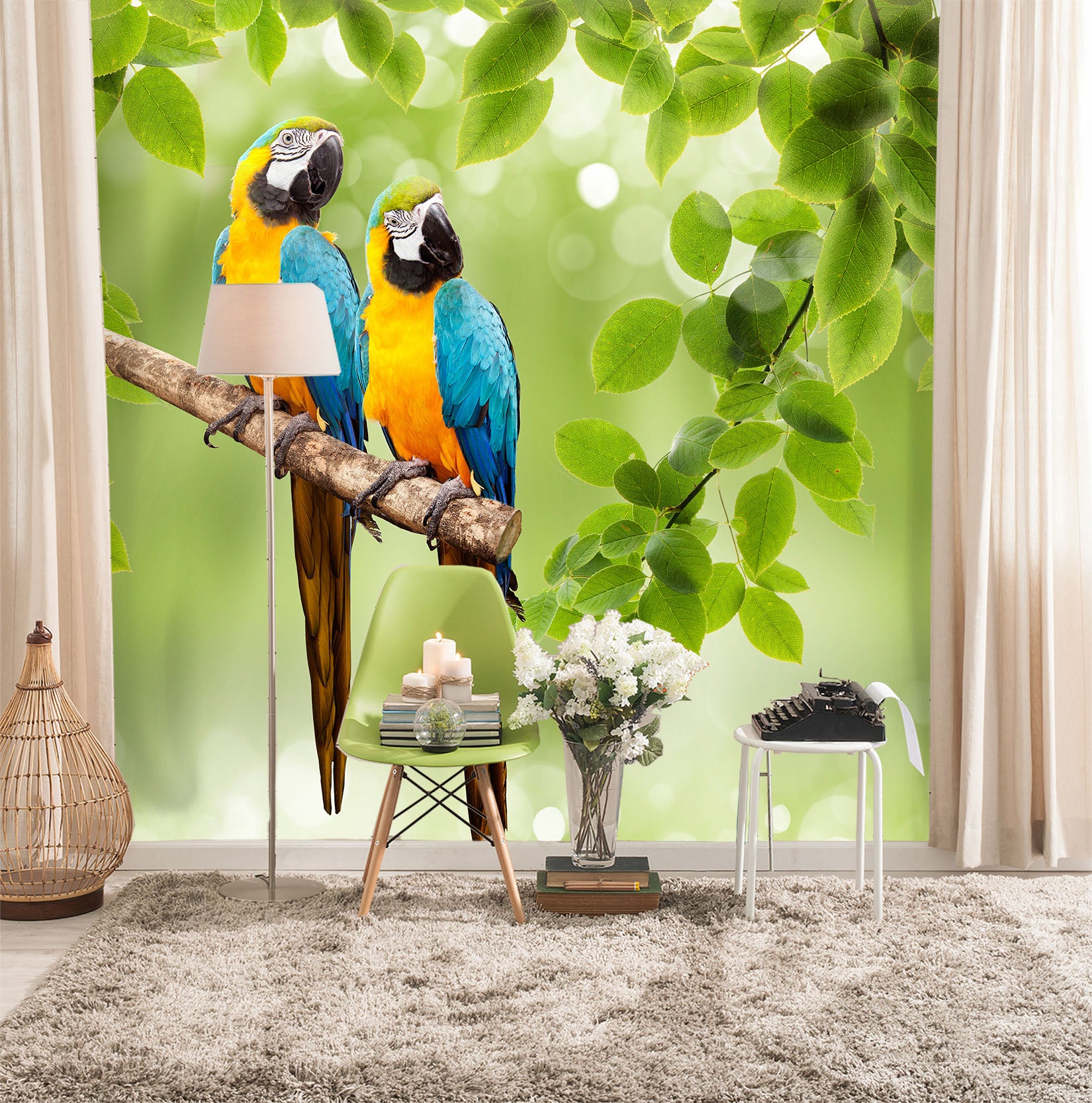 3D Parrot Leaf 445 Wall Murals