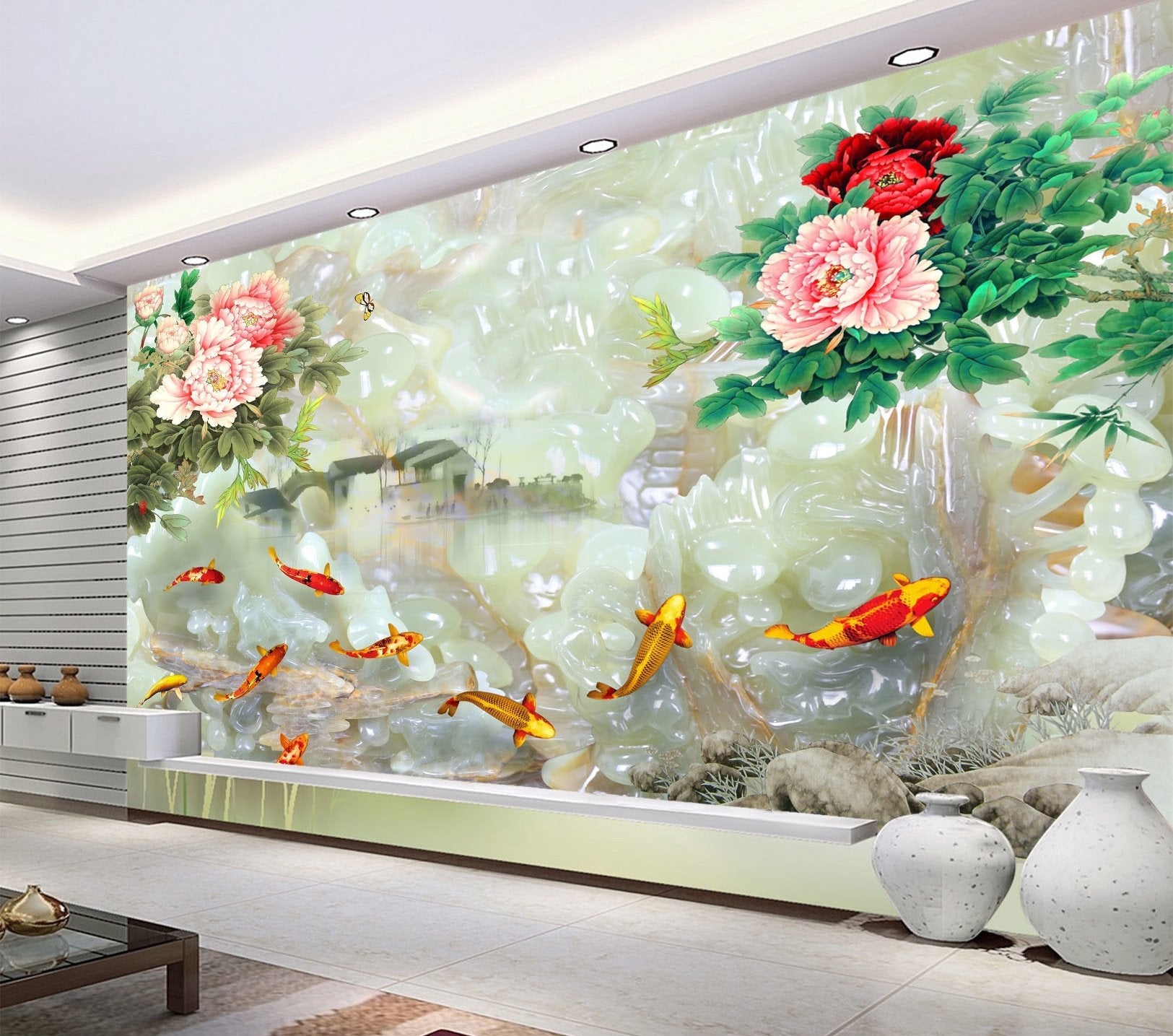 3D Ink Painting Flower Fish 314 Wallpaper AJ Wallpaper 