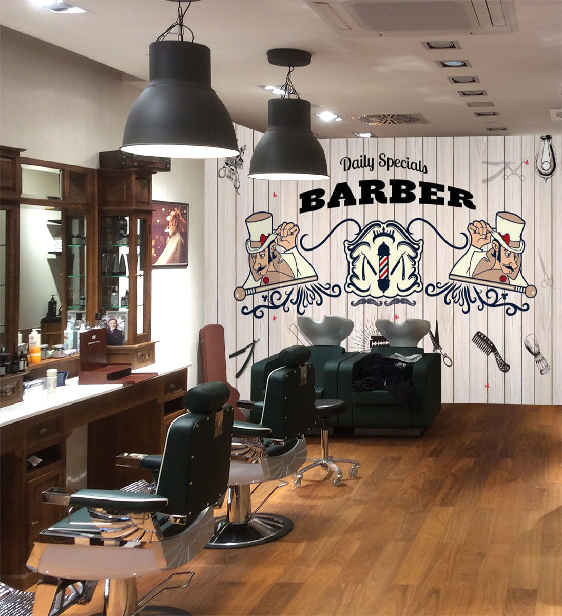 3D Cute Shape 1411 Barber Shop Wall Murals