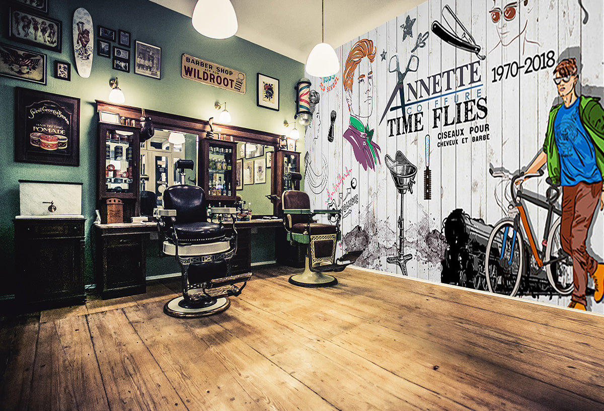 3D Hair Cutting Supplies 1457 Barber Shop Wall Murals