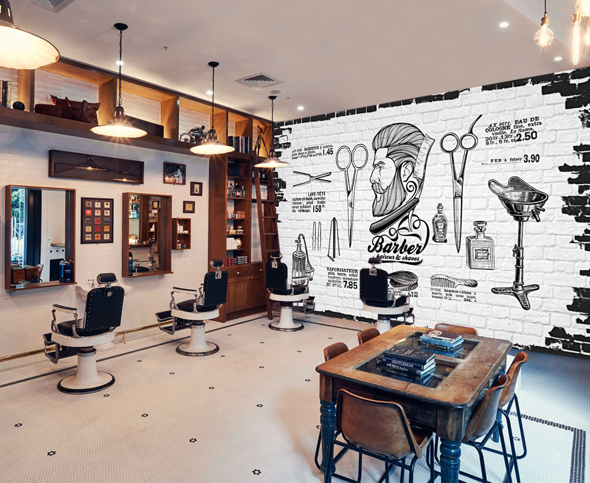 3D Short Hair 1413 Barber Shop Wall Murals