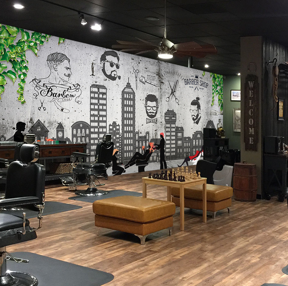 3D Gray Avatar 1481 Barber Shop Wall Murals