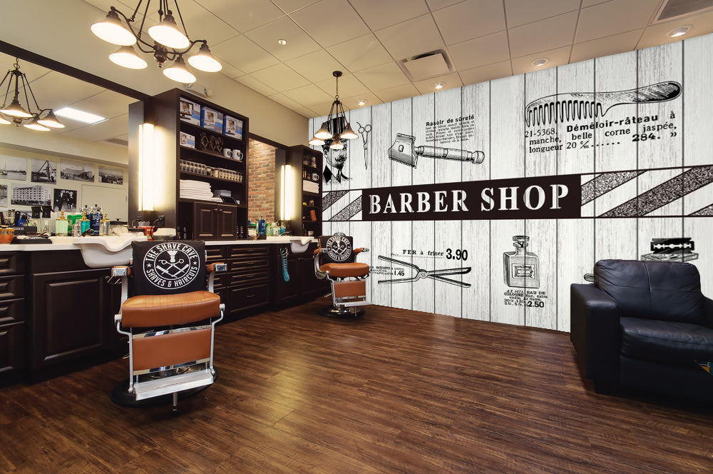 3D Comb Scissors 1402 Barber Shop Wall Murals