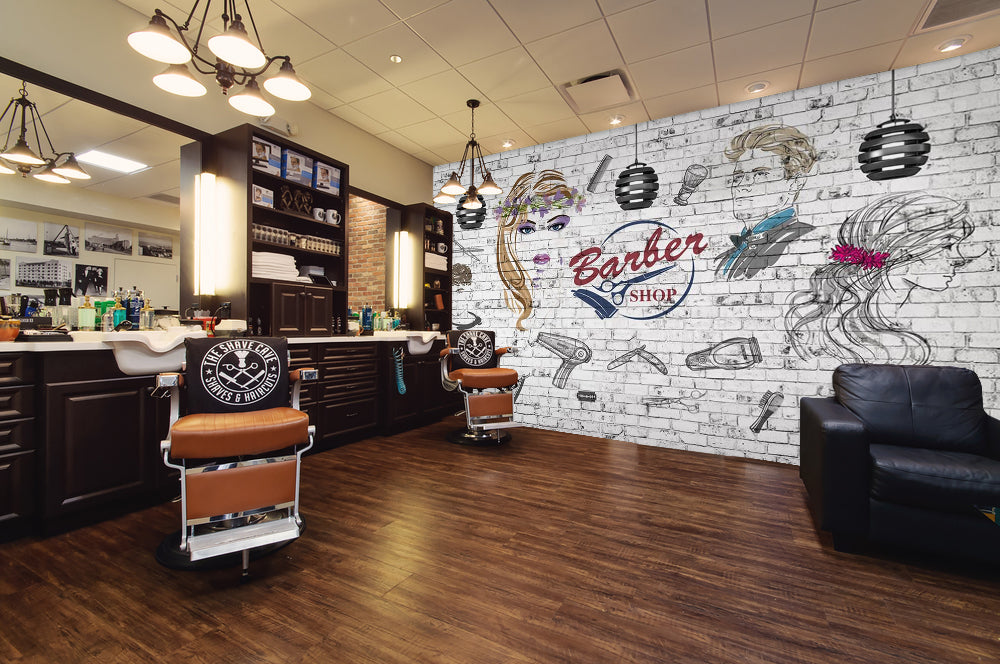 3D Hair Cutting Tools 1407 Barber Shop Wall Murals