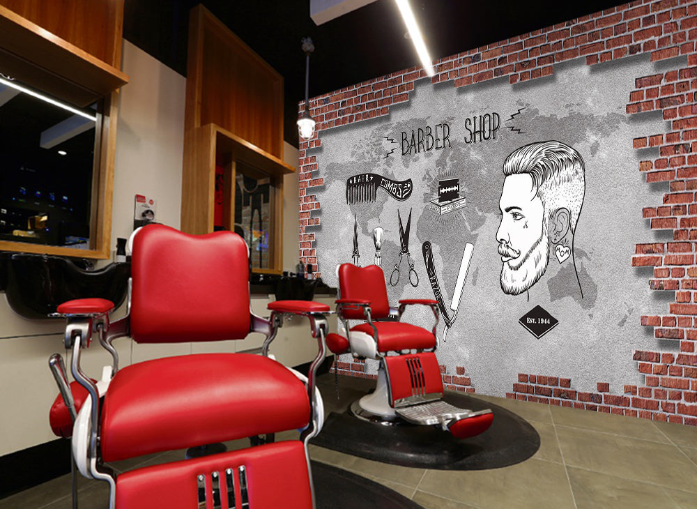 3D Short Hair Style 1470 Barber Shop Wall Murals