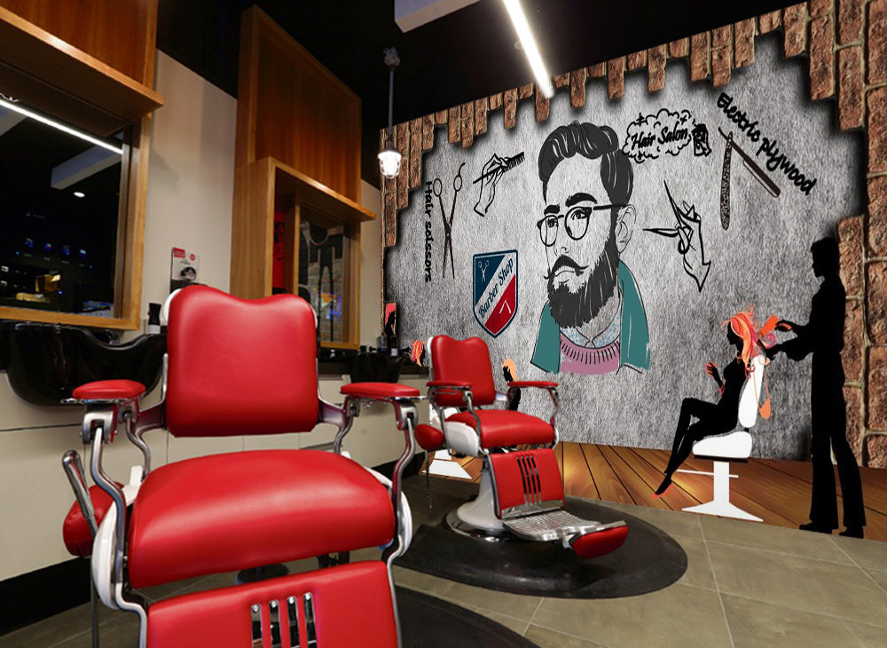 3D Haircut Uncle 1451 Barber Shop Wall Murals