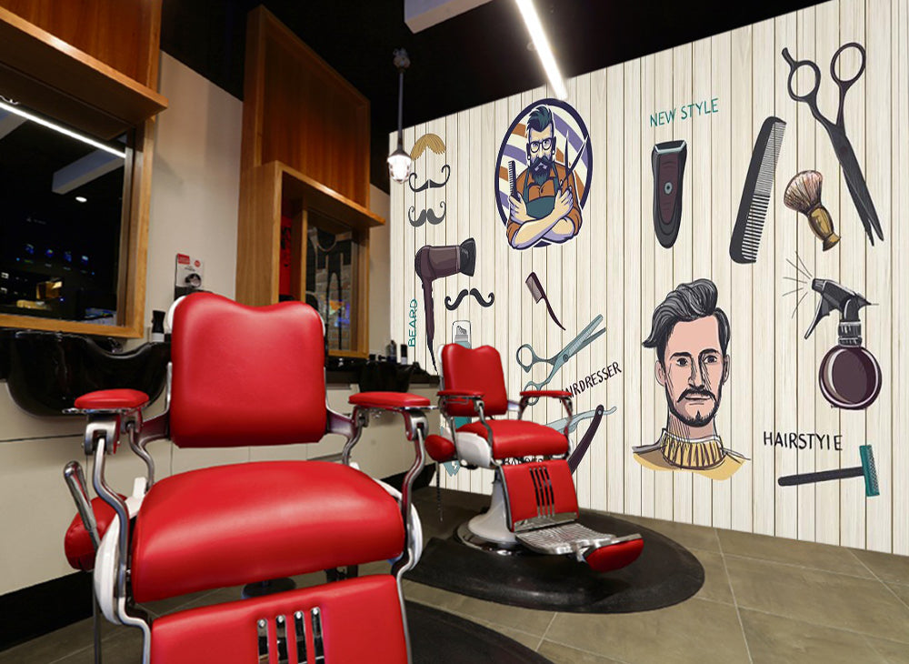 3D Trend Boy 1419 Barber Shop Wall Murals