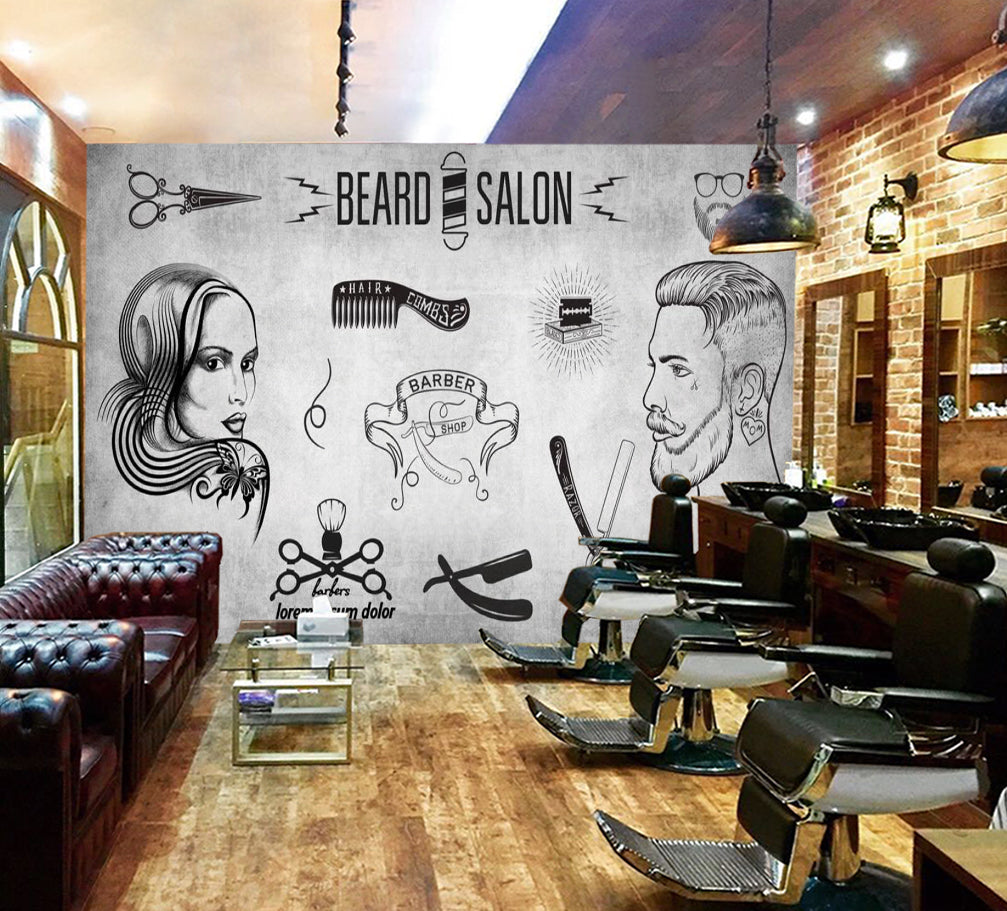 3D Lady Hair 1421 Barber Shop Wall Murals