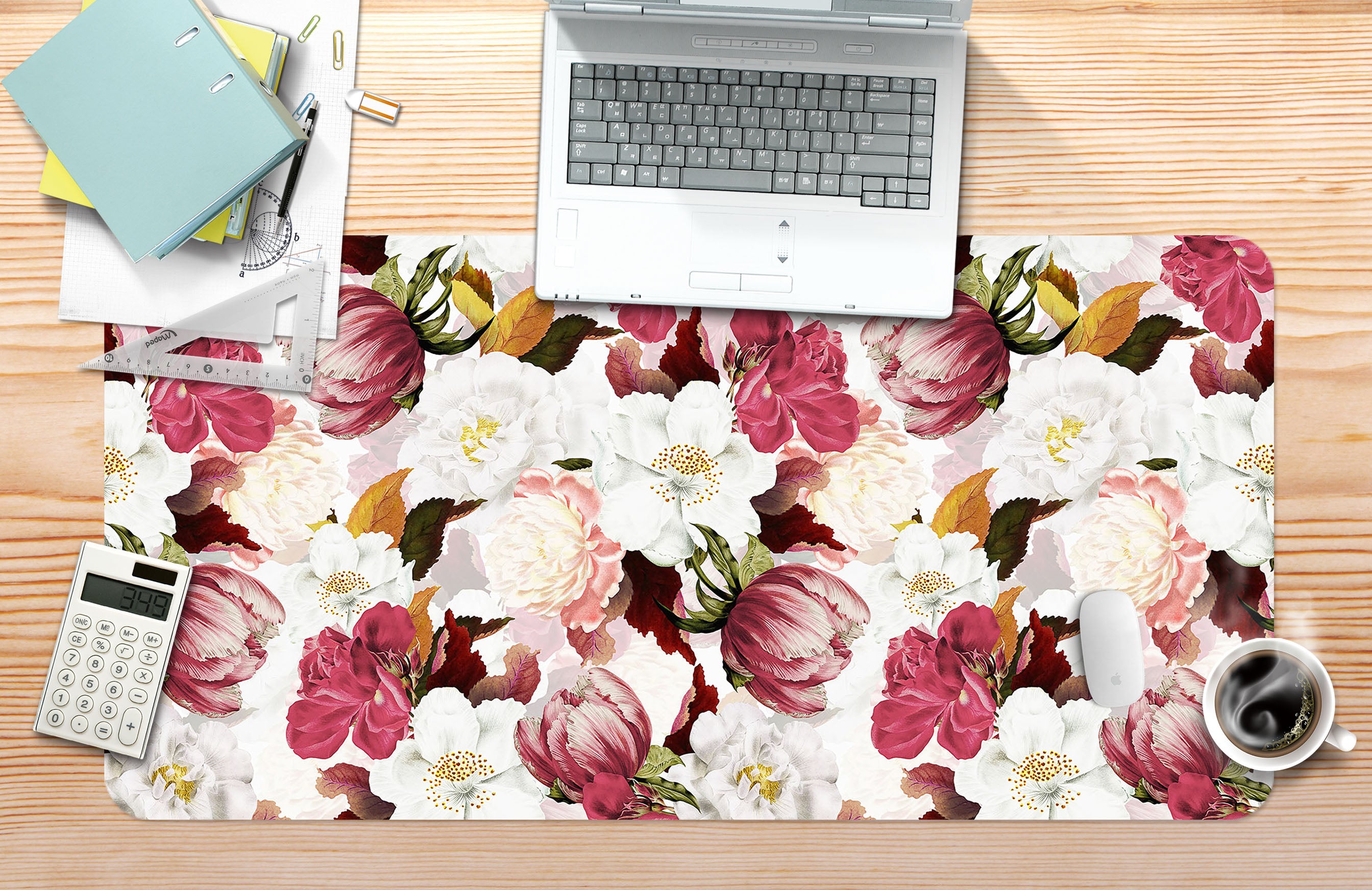 3D White Red Flower Pattern 120205 Uta Naumann Desk Mat