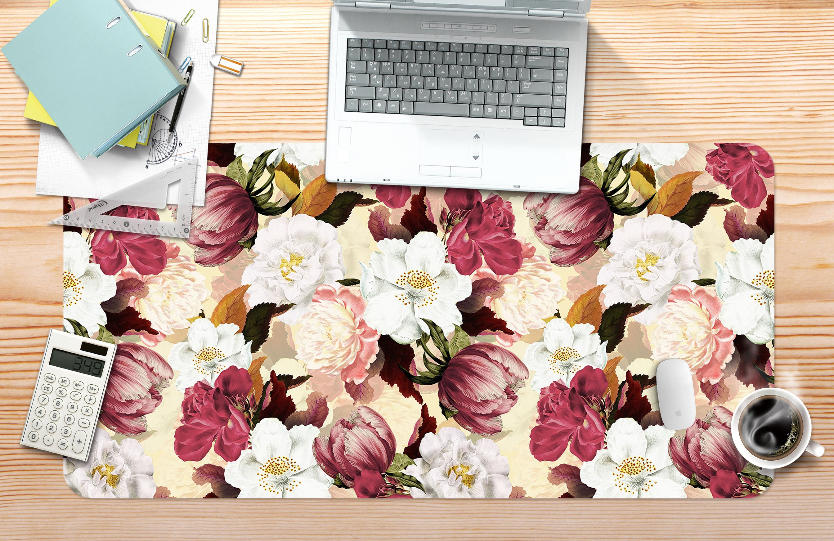 3D Red White Flower Pattern 120204 Uta Naumann Desk Mat