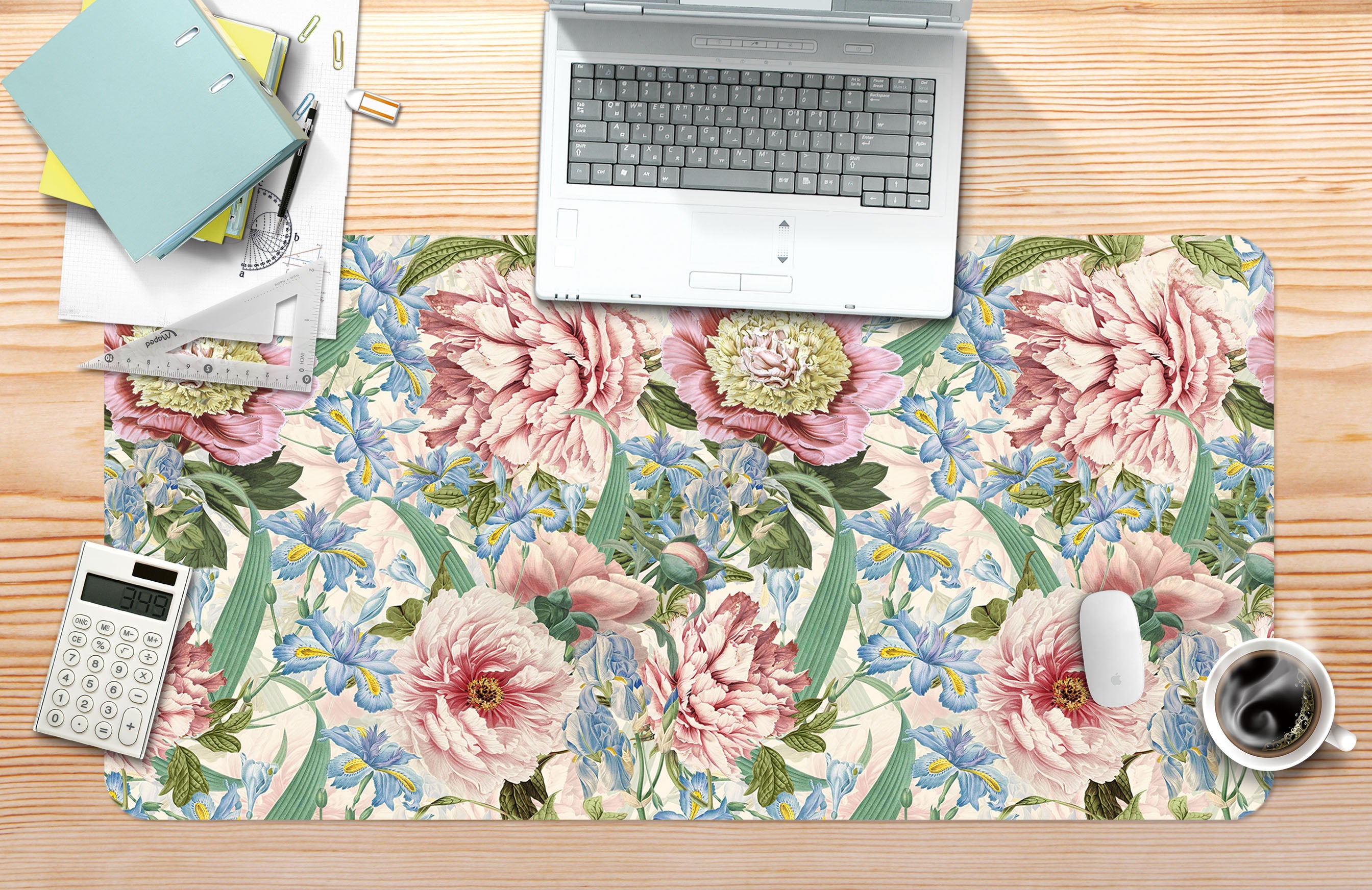 3D Pink Blue Flower Bush 120217 Uta Naumann Desk Mat