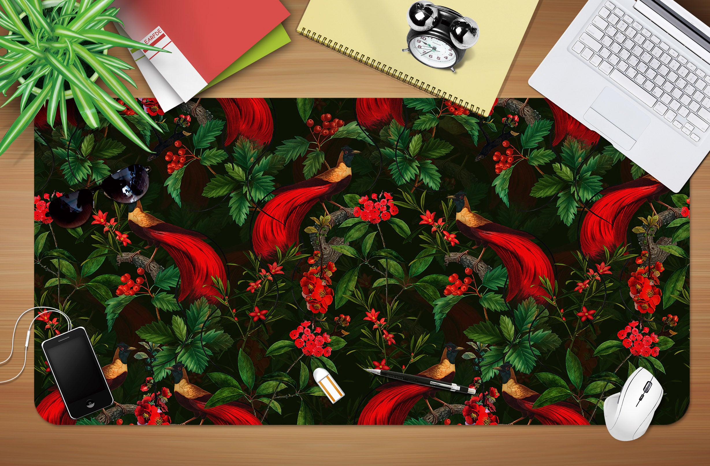 3D Red Bird Flower Bush 120213 Uta Naumann Desk Mat