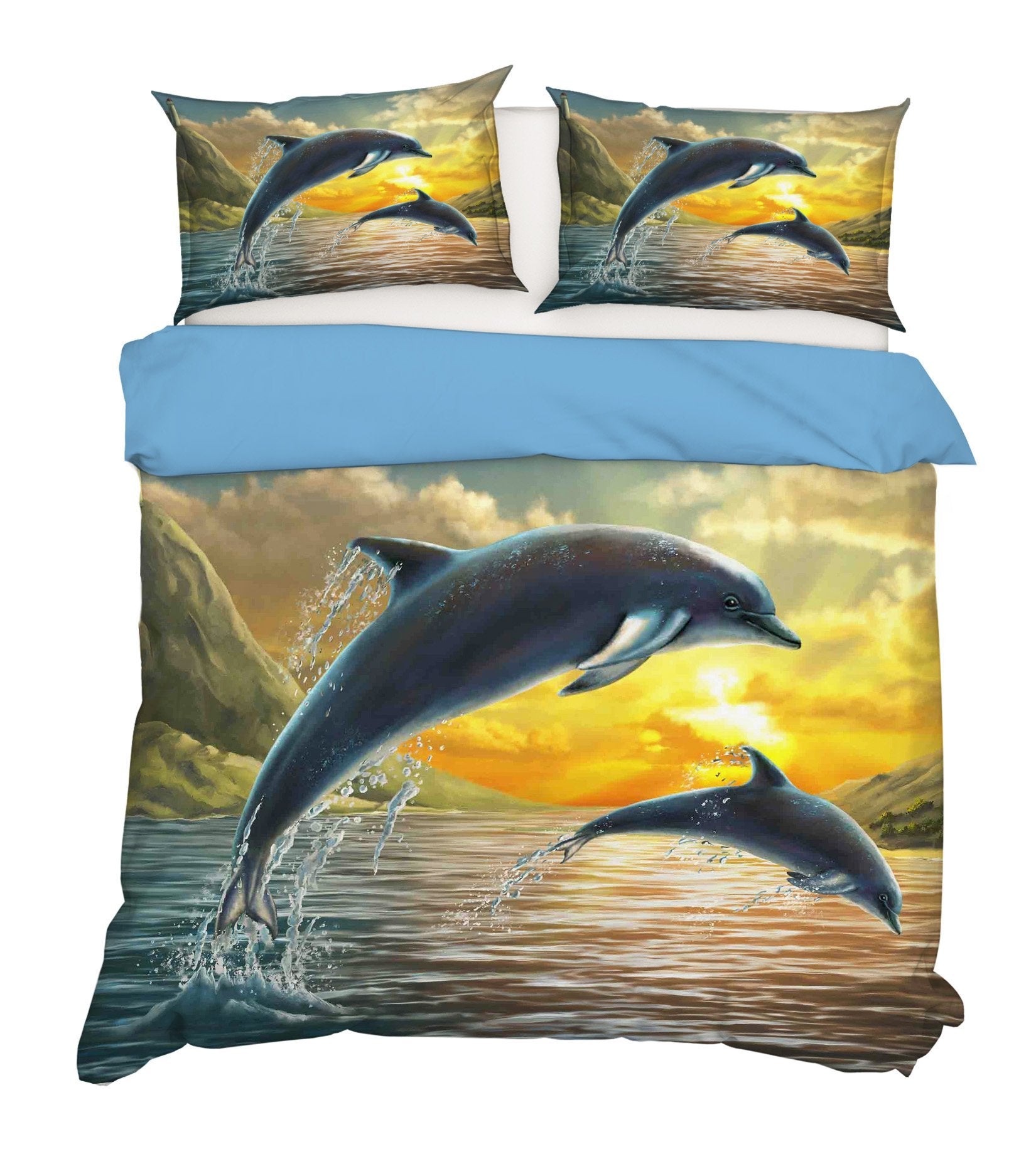 3D Dolphin Sunset 037 Bed Pillowcases Quilt Wallpaper AJ Wallpaper 