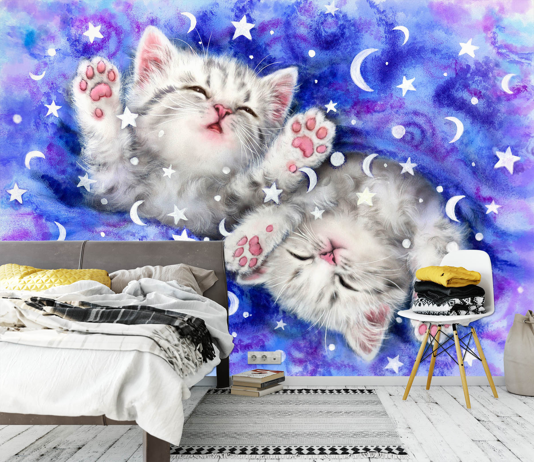 3D Moon Star Cat 5551 Kayomi Harai Wall Mural Wall Murals