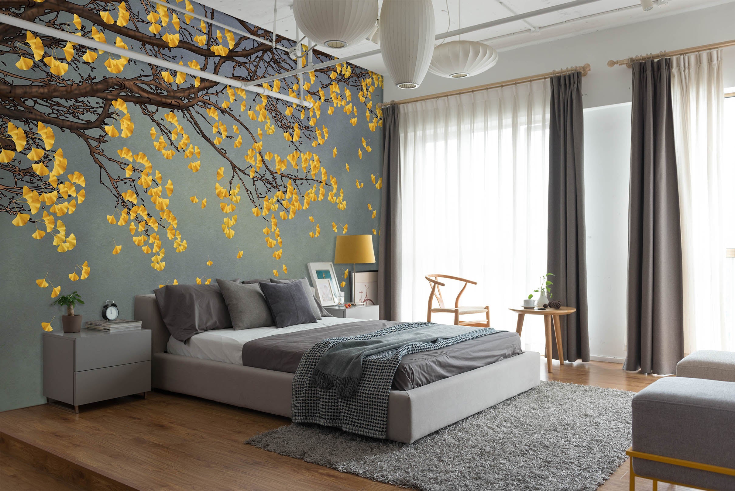 3D Golden Leaves 1456 Wall Murals